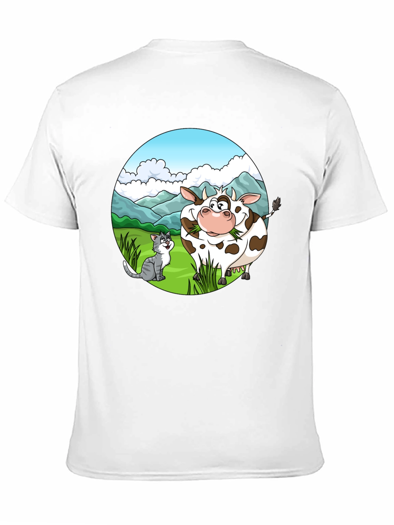 Black Cartoon Cow and Cat Graphic Black T-Shirt view 11