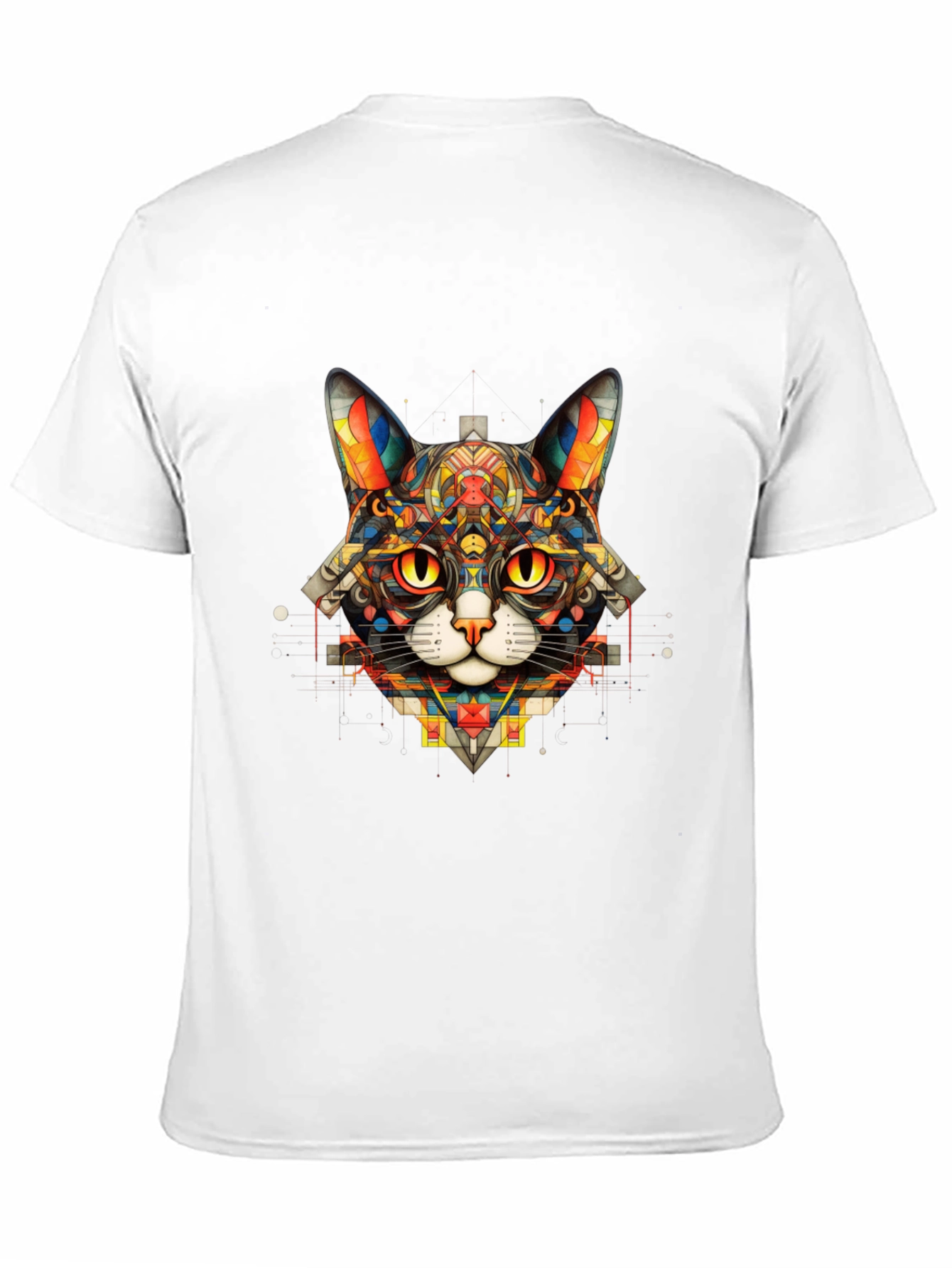 Black Geometric Cat T-Shirt - Unique Art Design view 11