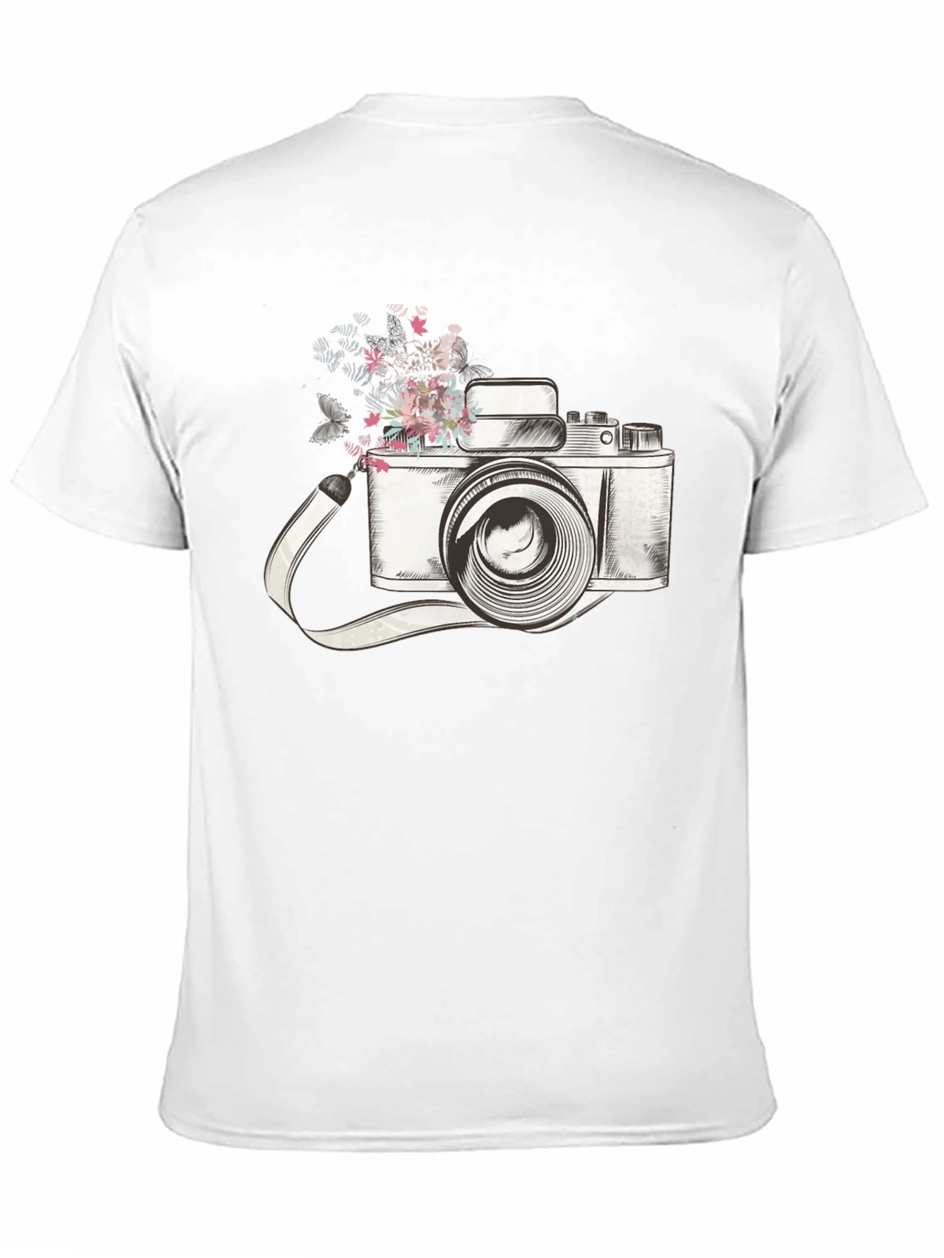 Black Floral Camera Graphic Tee - Trendy Unisex T-Shirt view 11