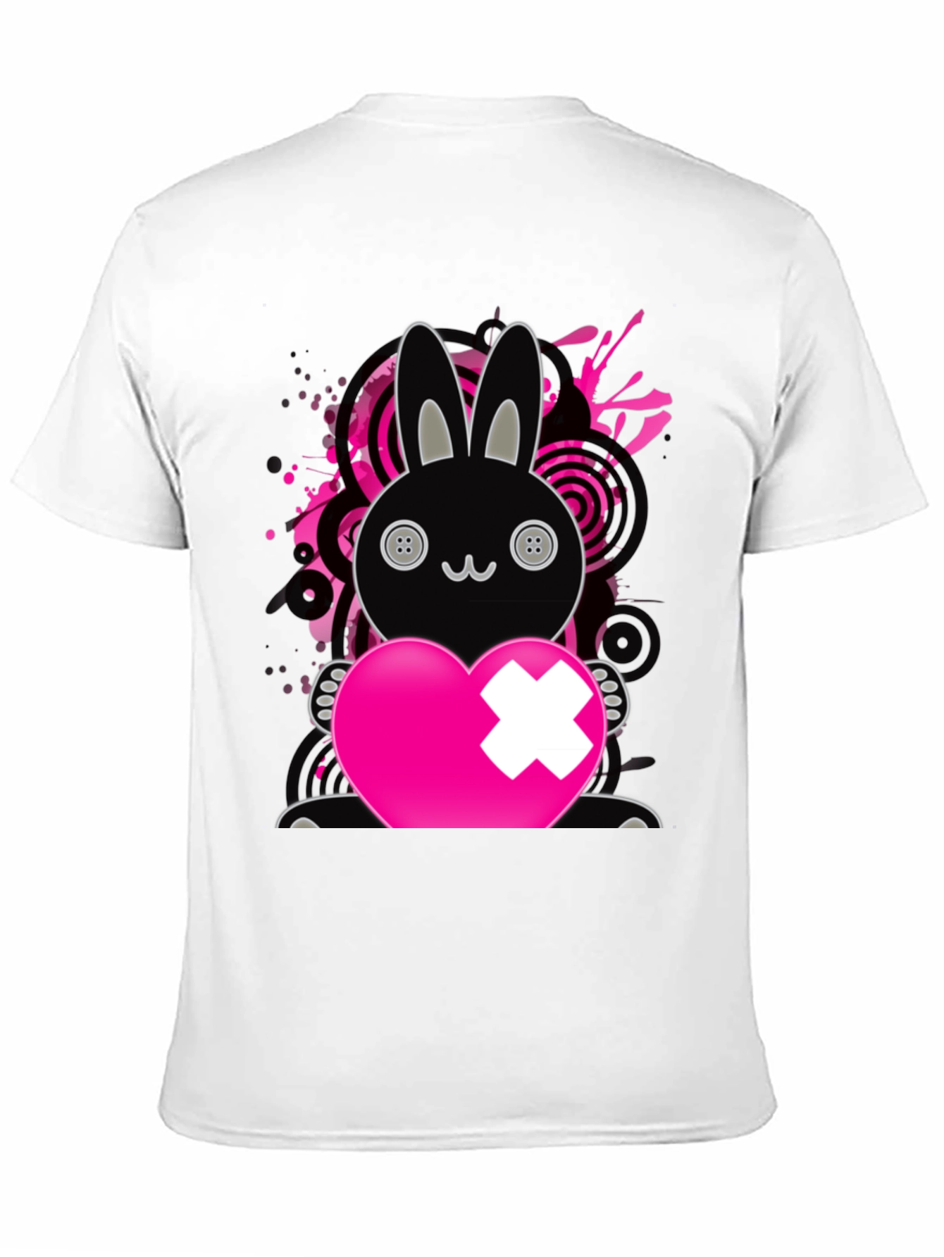 Emo Bunny Heart T-Shirt - Black - 11