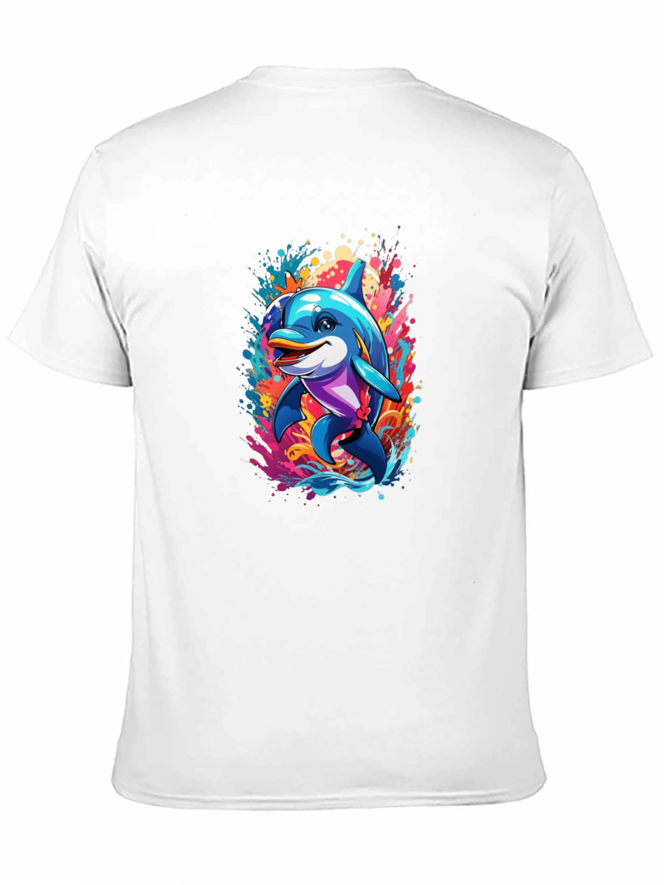 Black Dolphin Splash Black T-Shirt - Fun Graphic Tee view 11