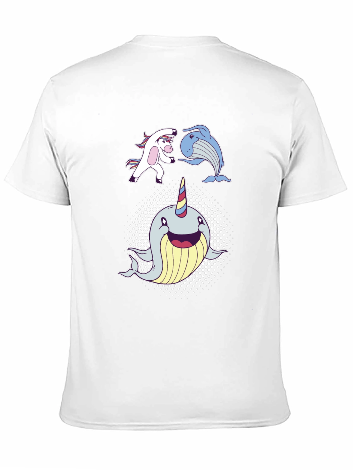 Black Whimsical Unicorn, Whale, Narwhal T-Shirt view 11