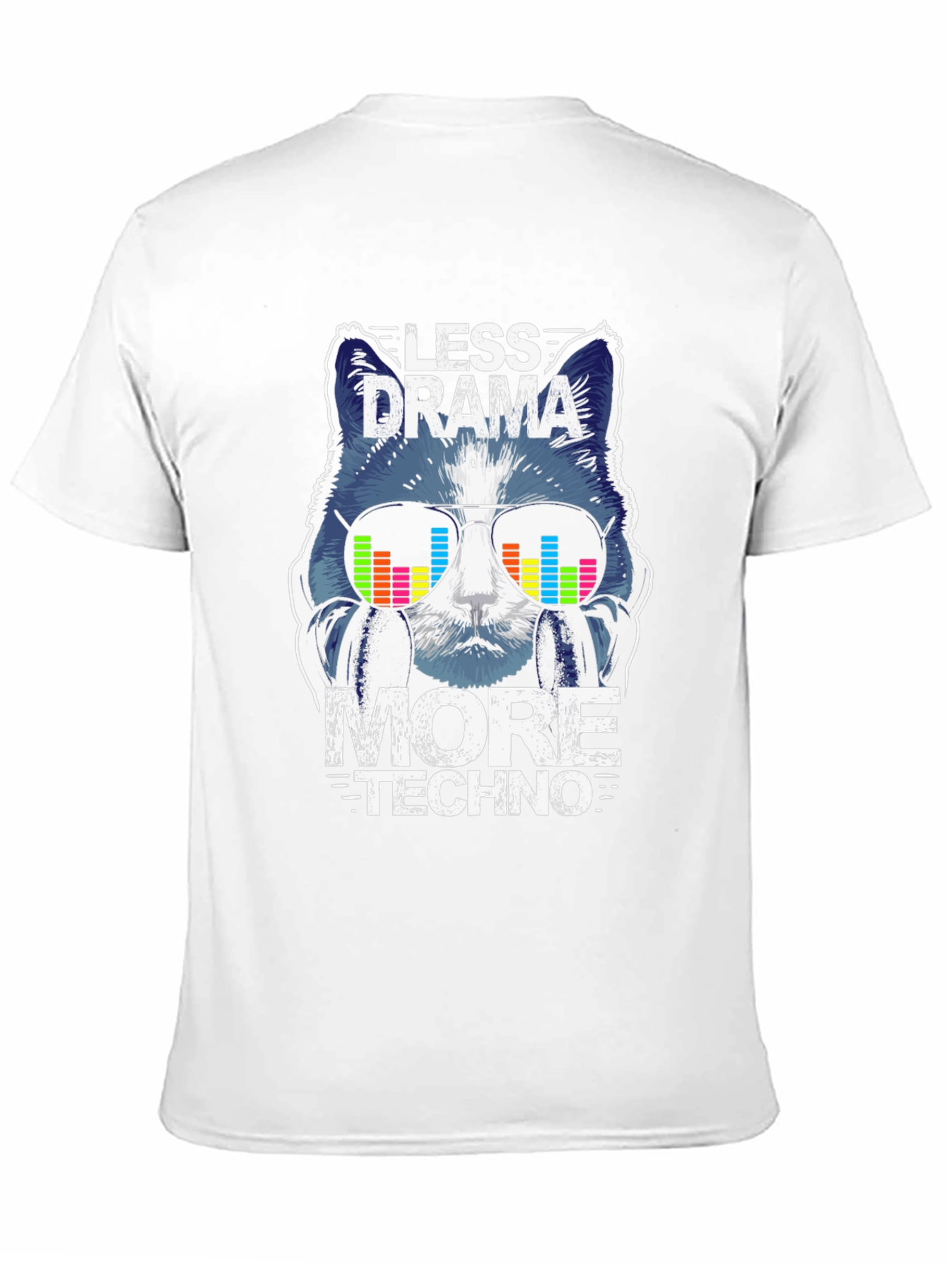Black Less Drama More Techno Cat Graphic T-Shirt view 11