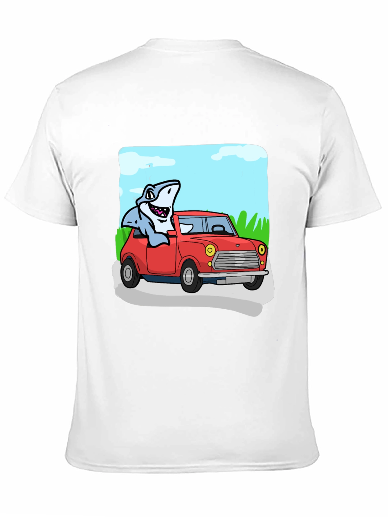 Black Shark in Car Graphic Tee - Unique Cartoon T-Shirt view 11