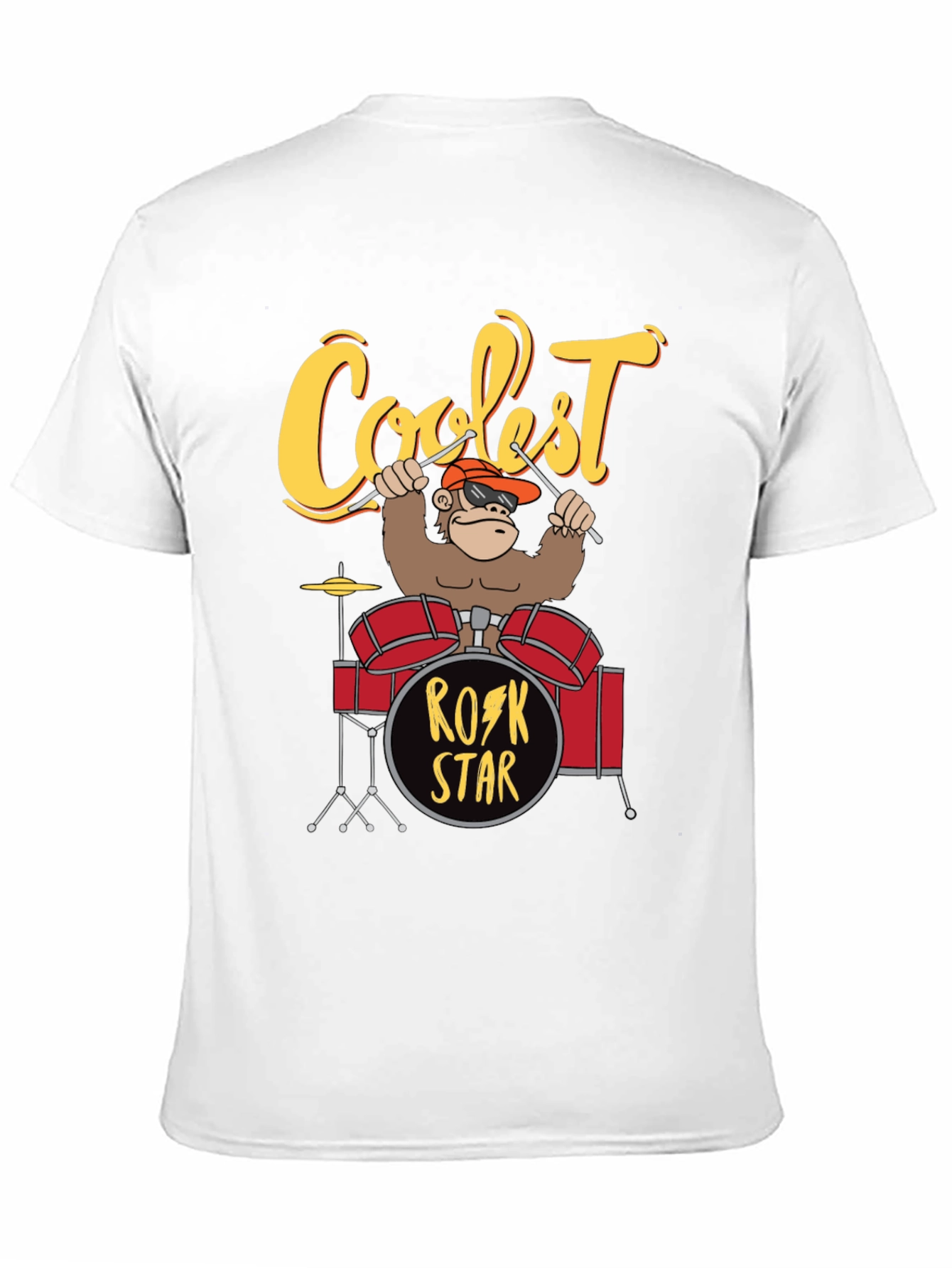 Black Coolest Rock Star Monkey Drummer T-Shirt view 11