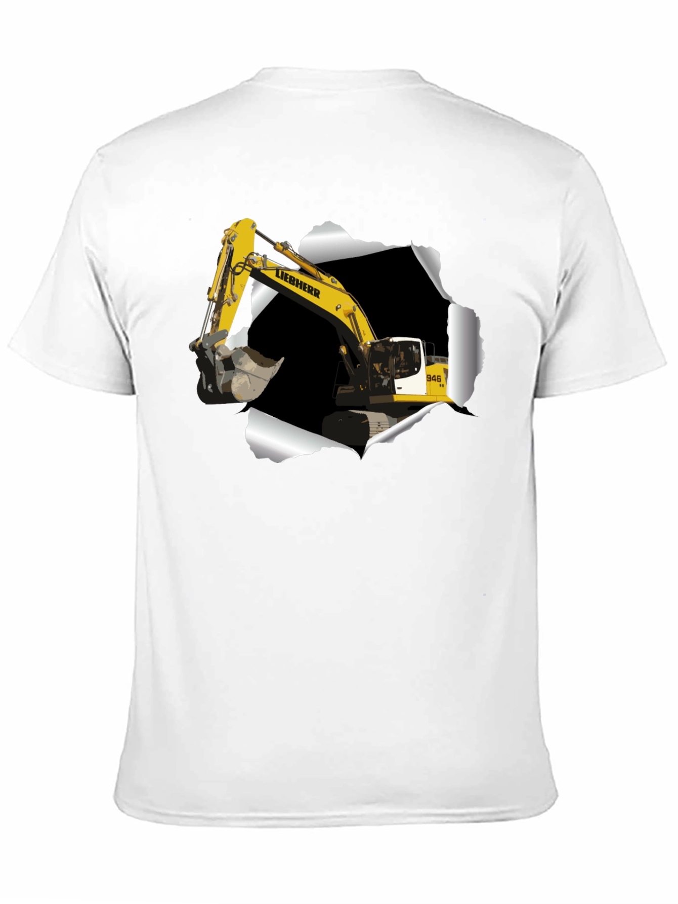 Black Excavator Ripped Tee - Construction Vehicle Graphic T-Shirt view 11