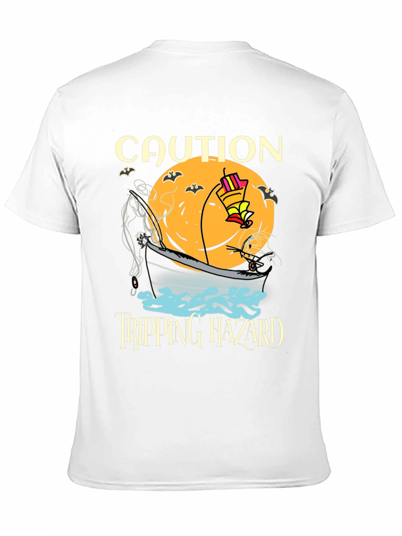 Black Caution Tripping Hazard Funny Halloween T-Shirt view 11