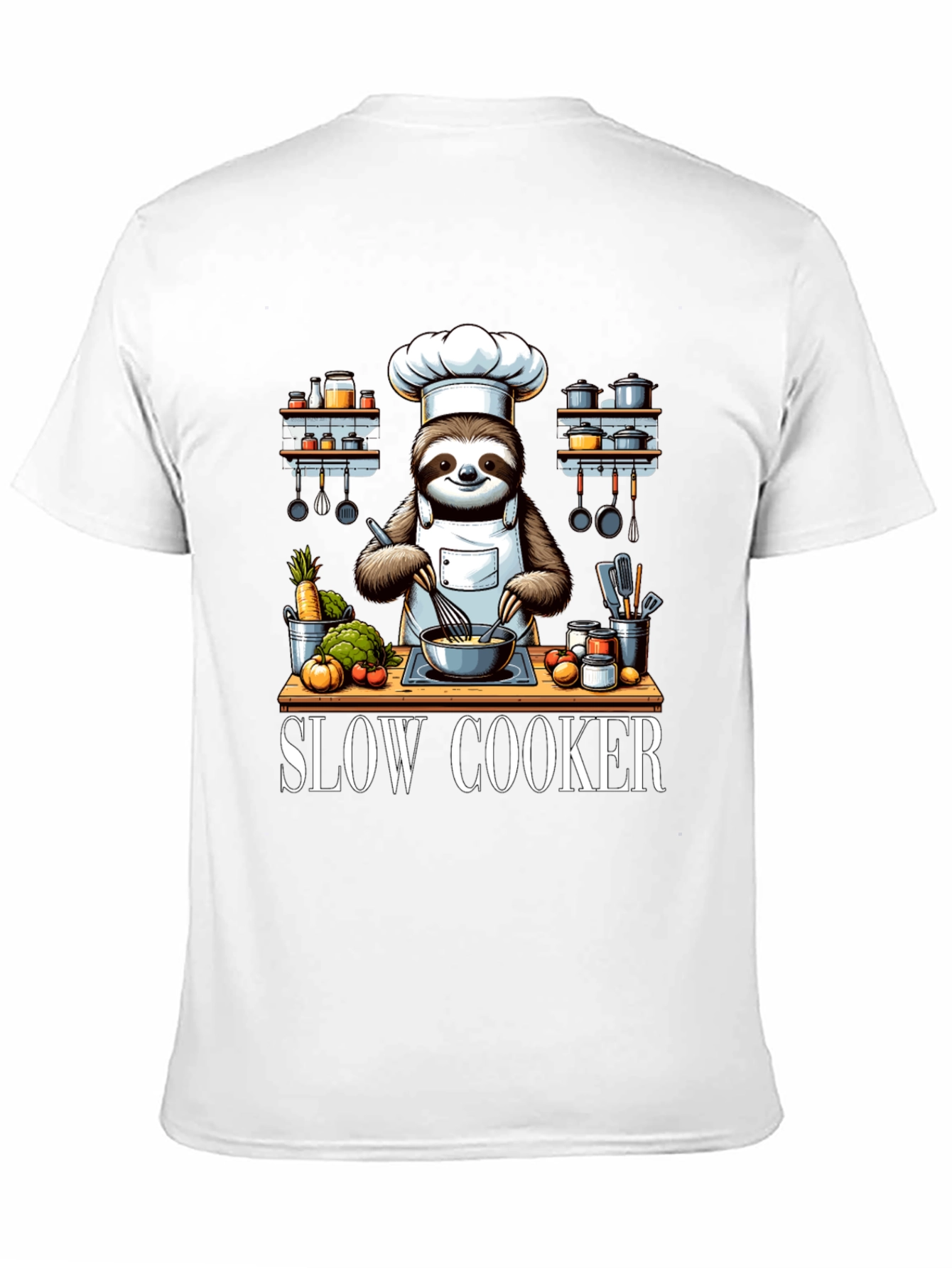 Black Sloth Chef T-Shirt - Slow Cooker Design view 11