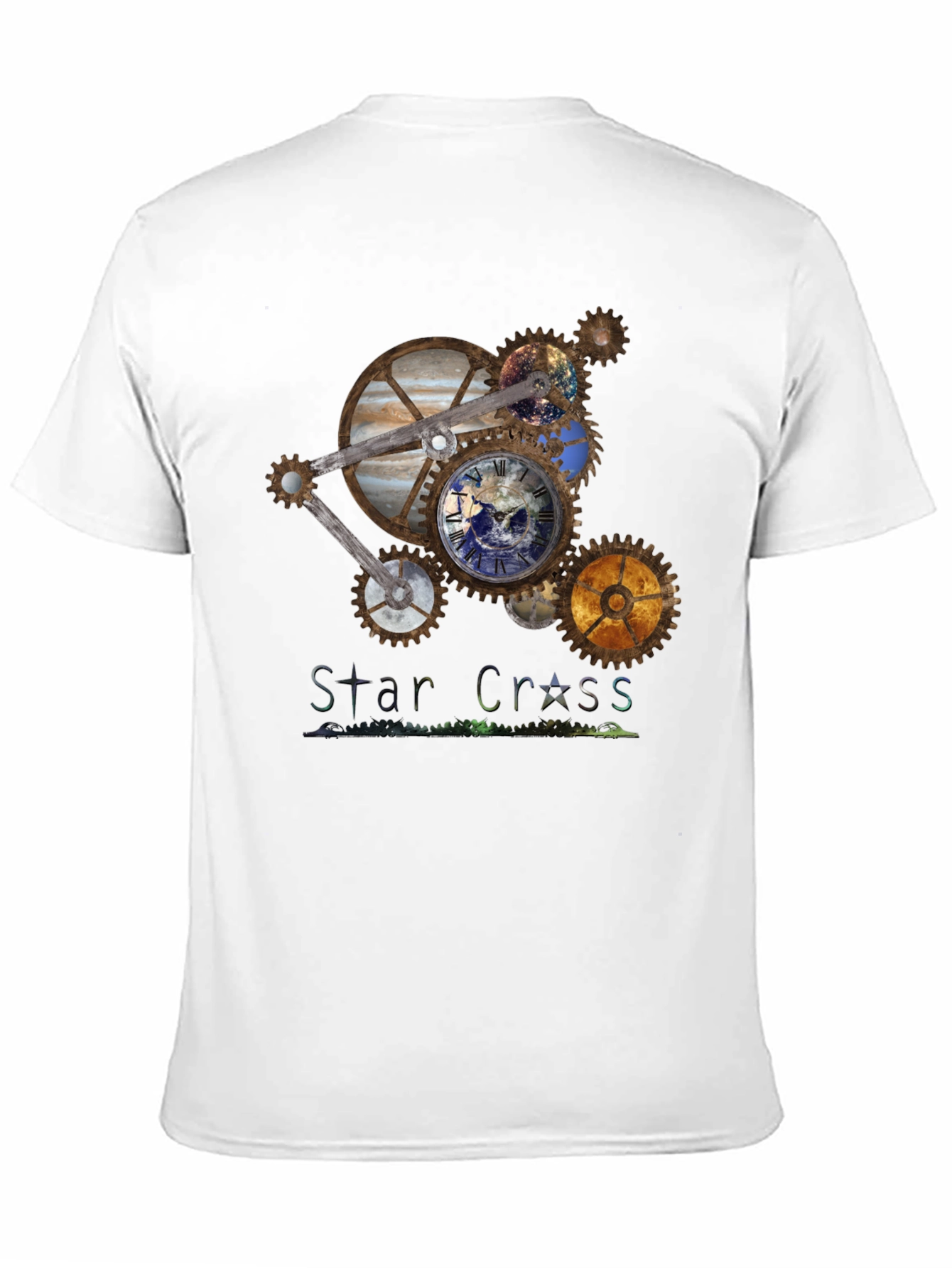 Black Steampunk Planet Gear T-Shirt - Star Cross Design view 11