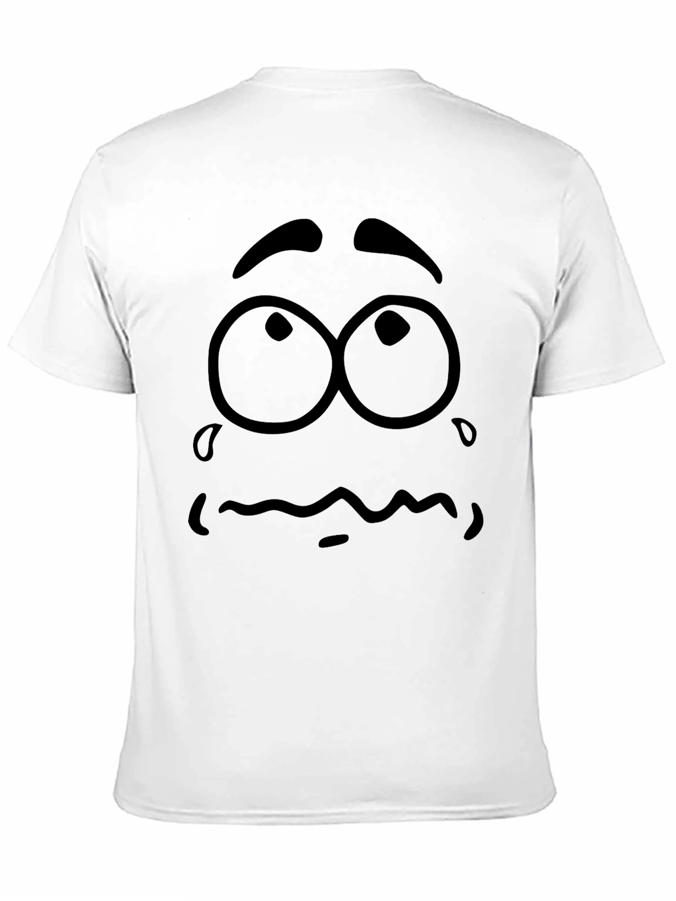 Black Expressive Graphic T-Shirt - "Worried Face" Design - Black Cotton view 11