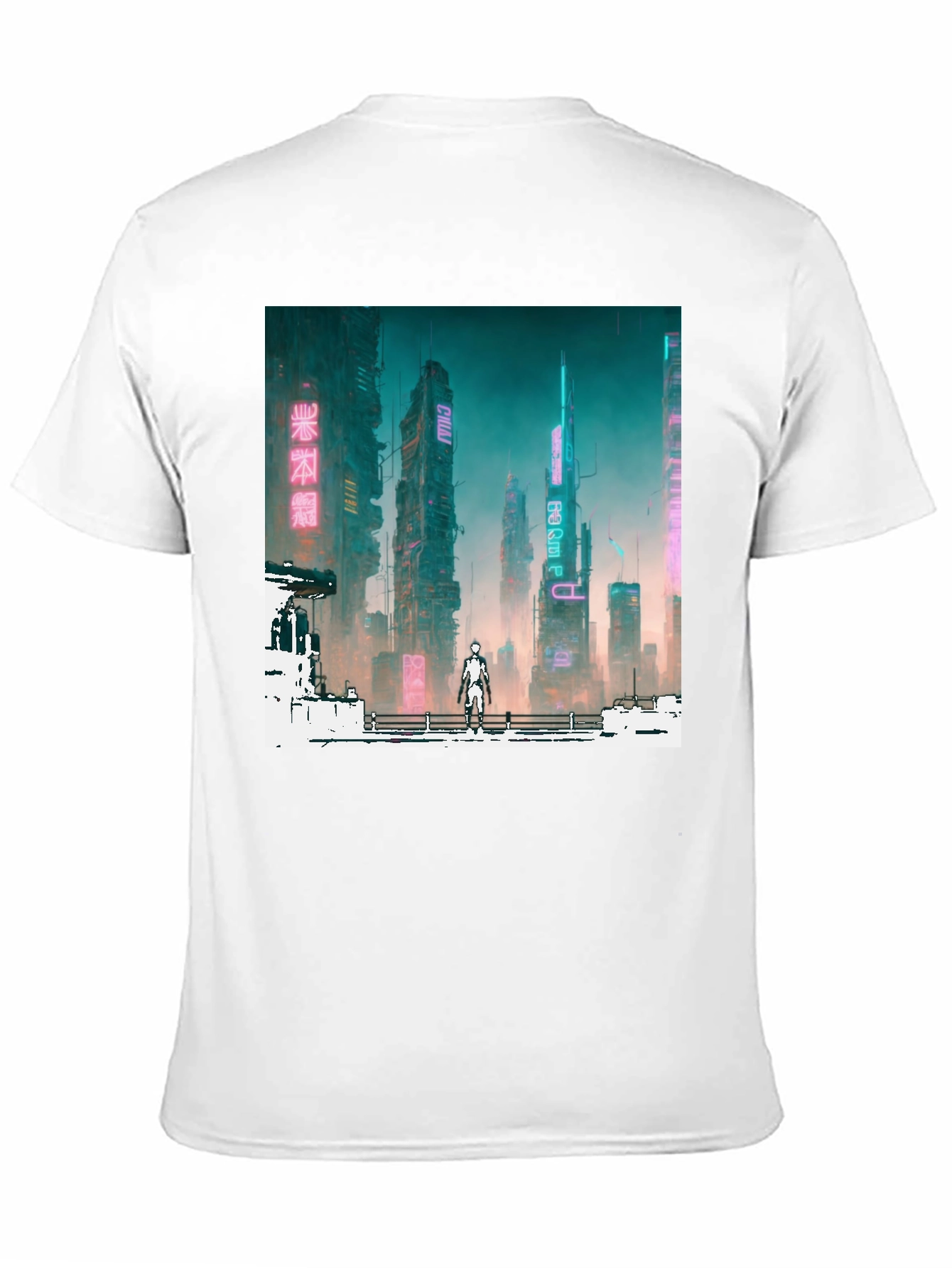 Black Cyberpunk Cityscape Graphic Tee - Futuristic Fashion view 11