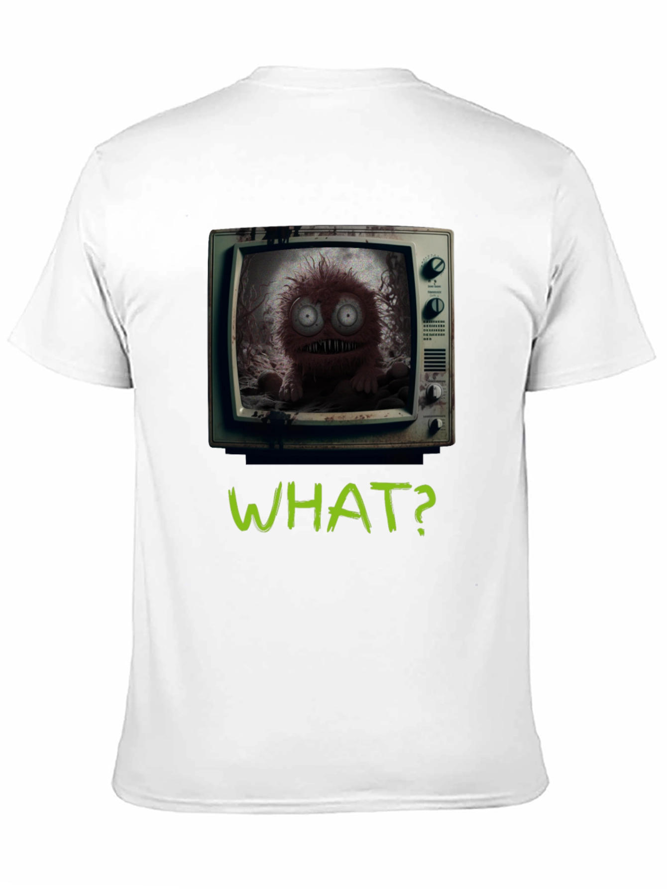 Black What? Monster TV Graphic Tee - Creepy Novelty T-Shirt view 11
