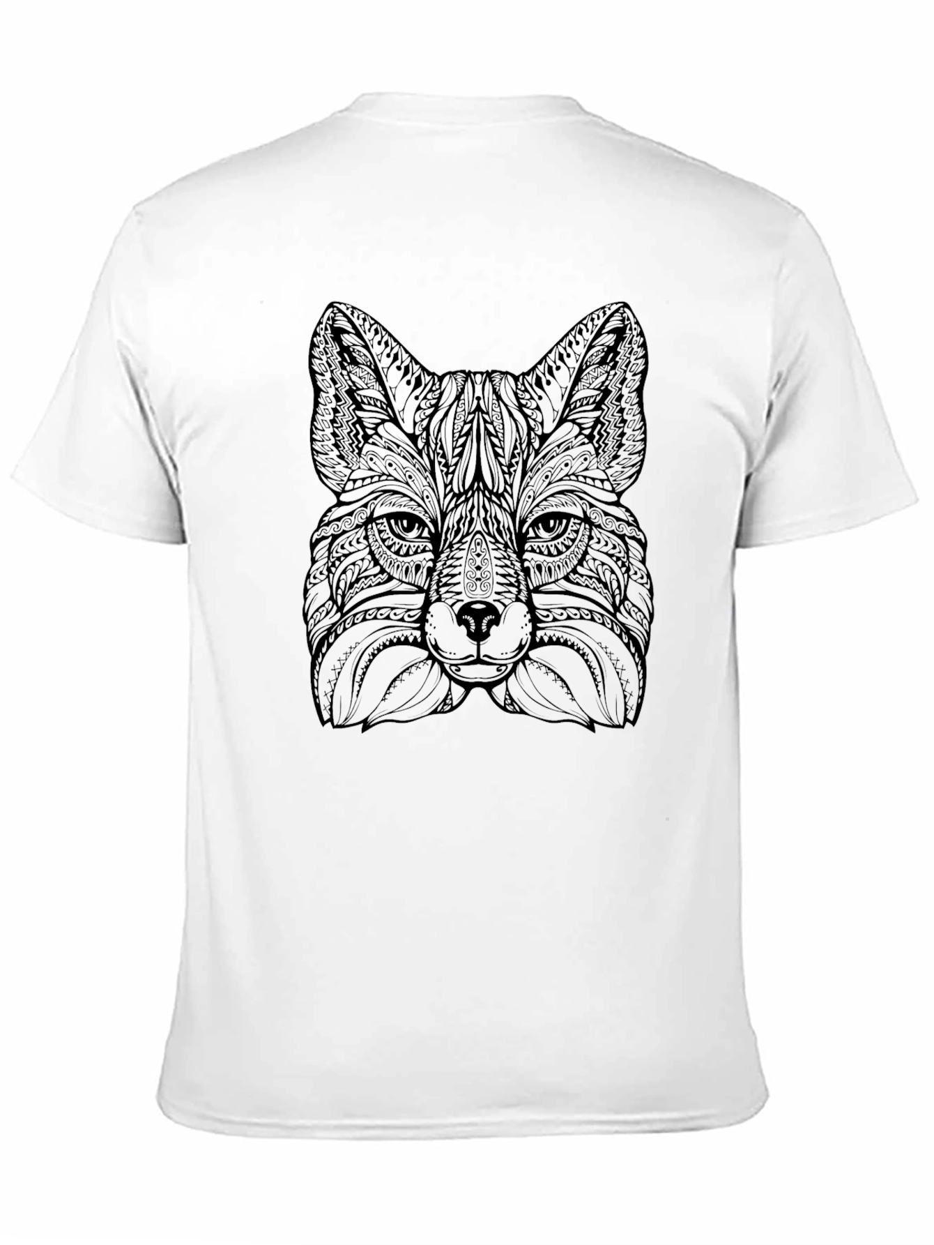 Black Intricate Fox Head Graphic Tee - Stylish Black T-Shirt view 11