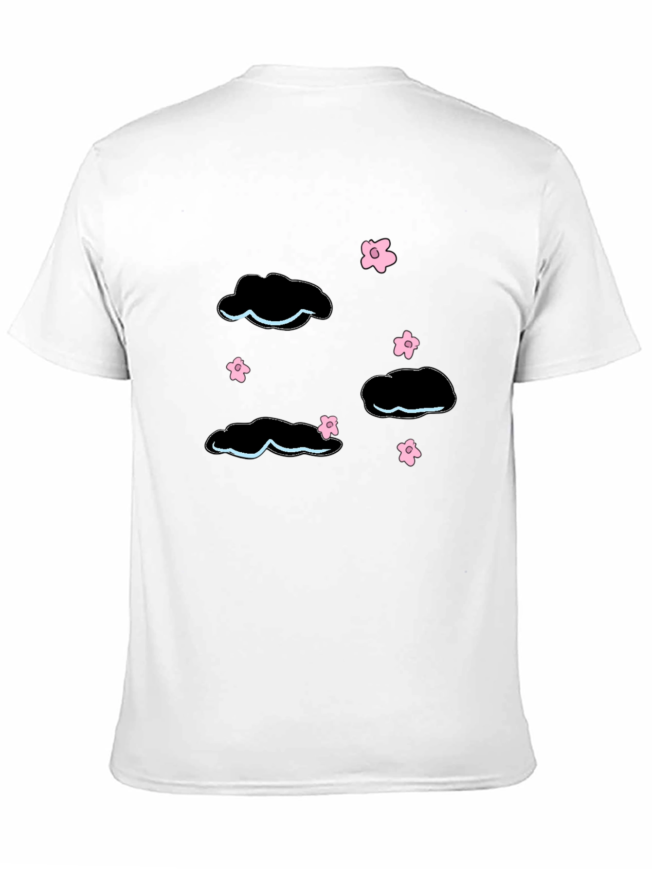 Black Whimsical Cloud & Blossom Graphic Black T-Shirt view 11