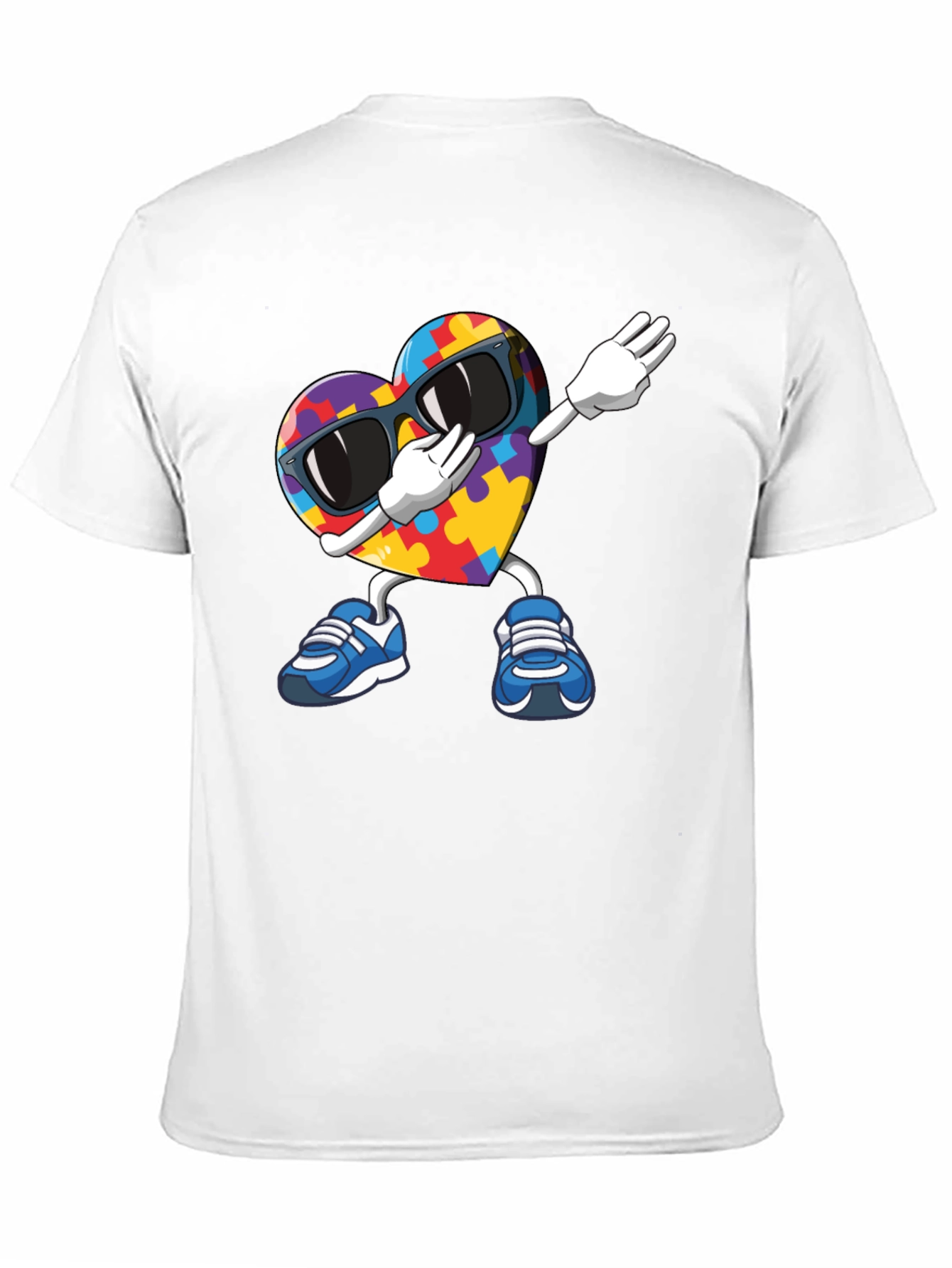 Black Autism Awareness Puzzle Heart Dabbing T-Shirt view 11