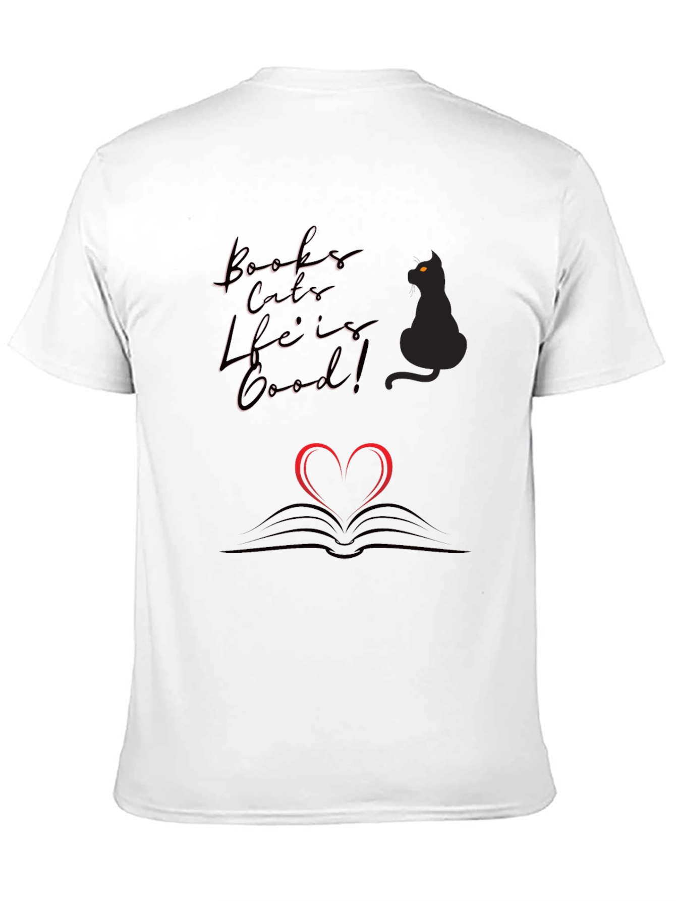 Black Books Cats Life is Good Black T-Shirt view 11