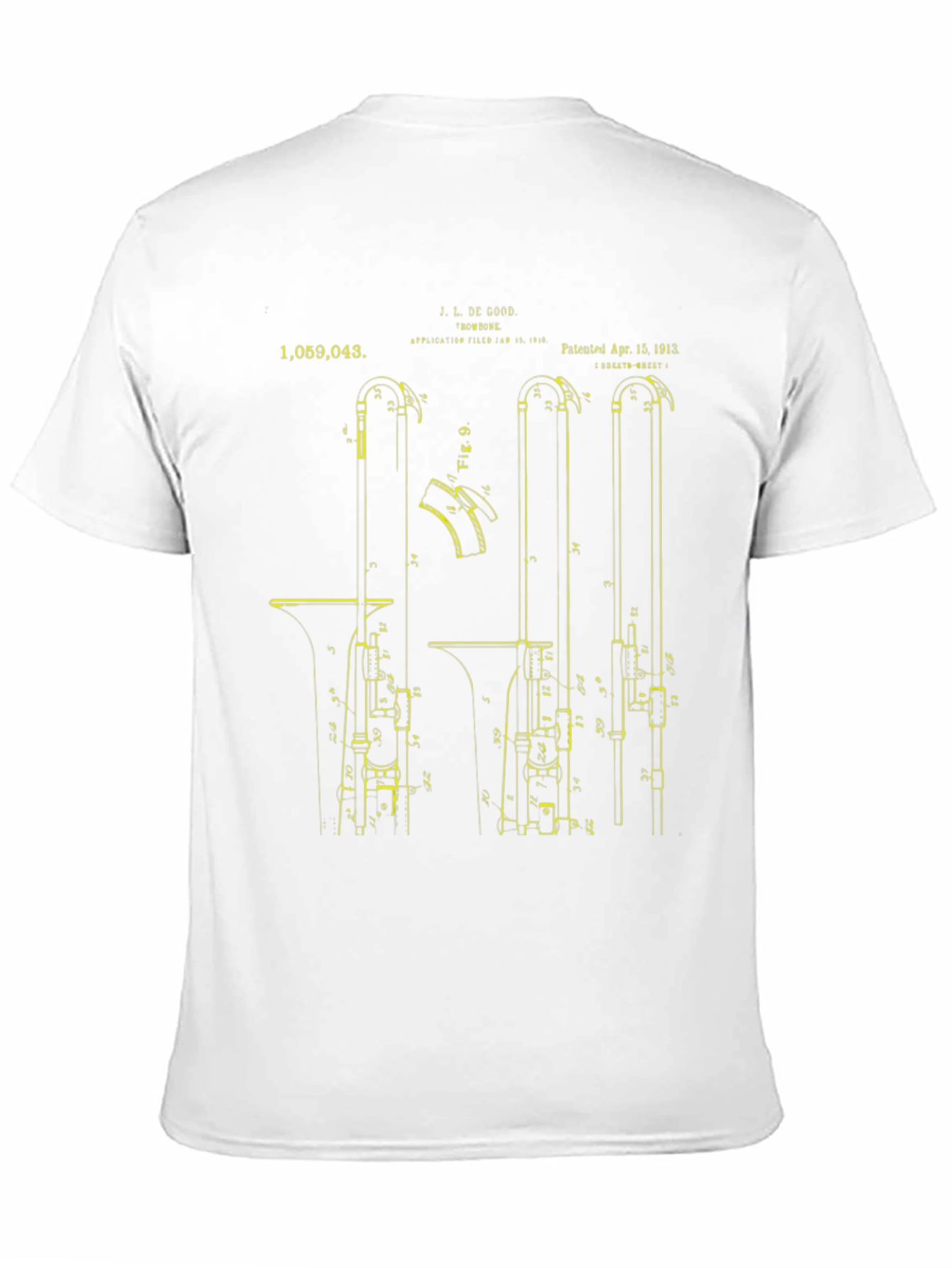 Black Vintage Trombone Patent Print T-Shirt view 11