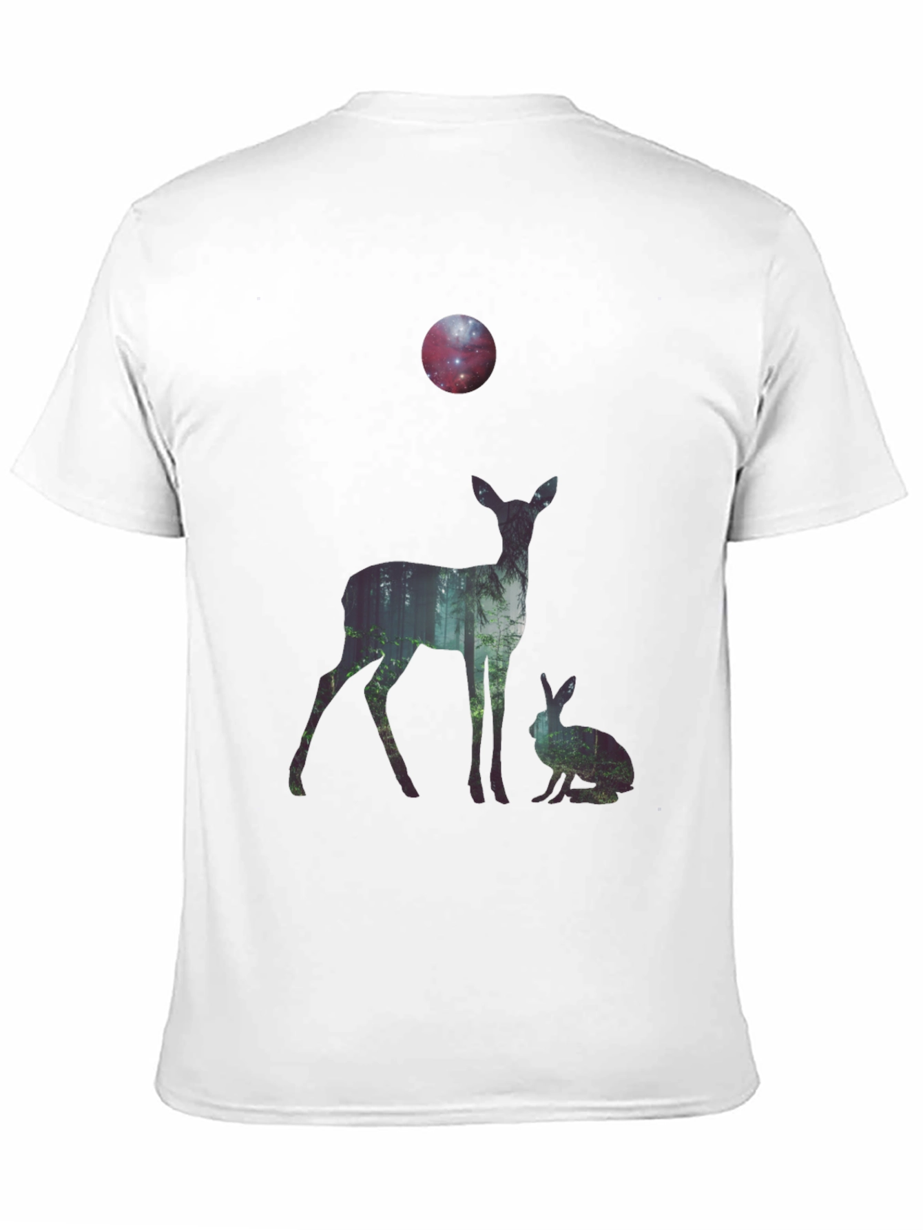 Black Nature Deer and Rabbit Graphic Print T-Shirt view 11