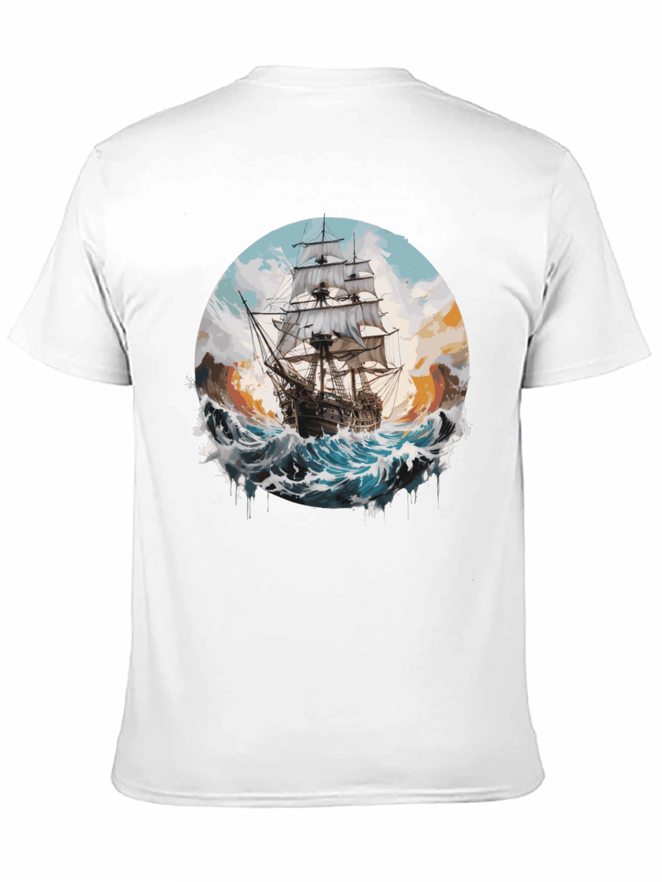 Black Sailing Ship Graphic Tee - Black Cotton Crew Neck view 11