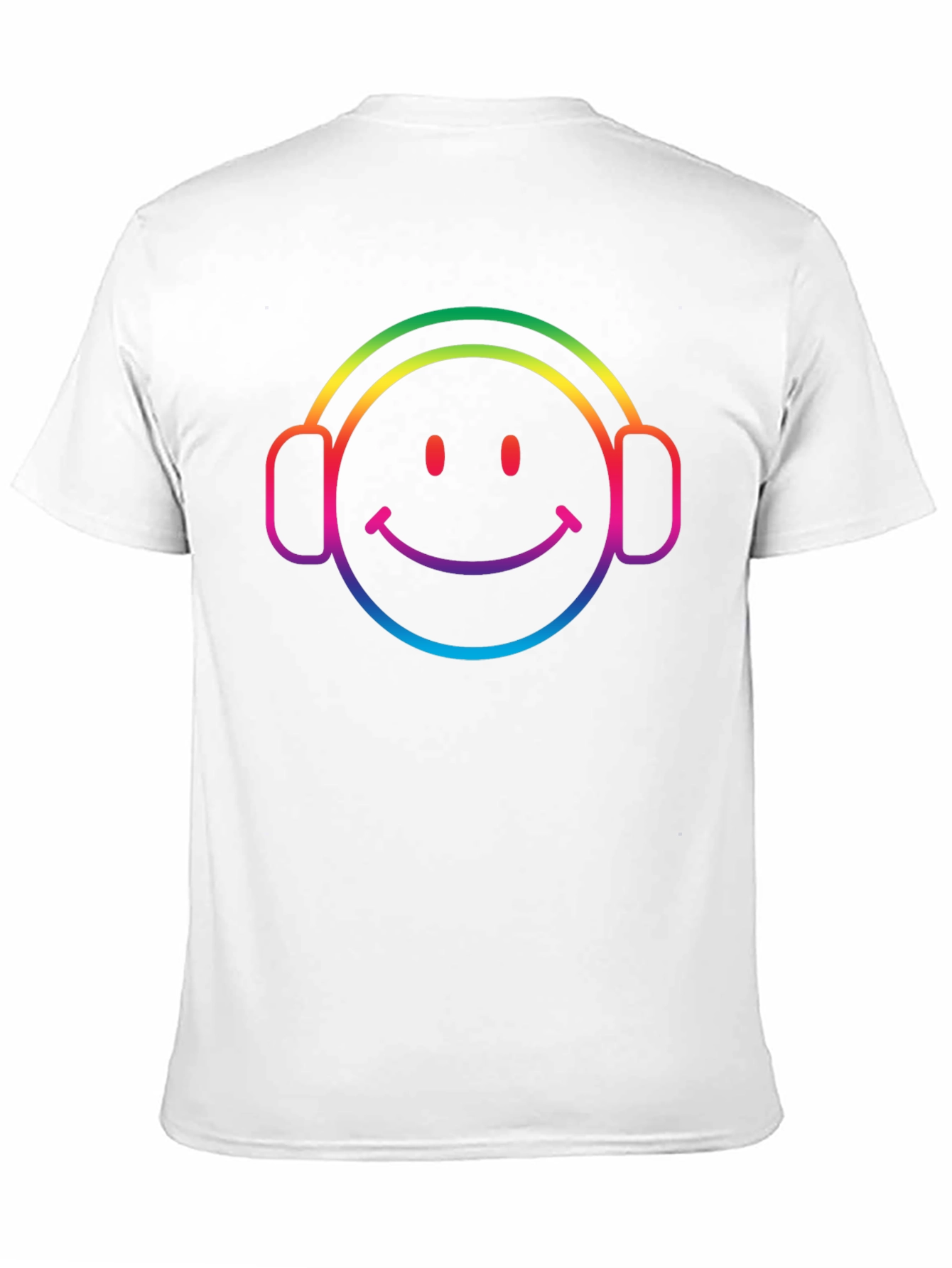 Black Rainbow Smiley Face Headphones Black T-Shirt view 11