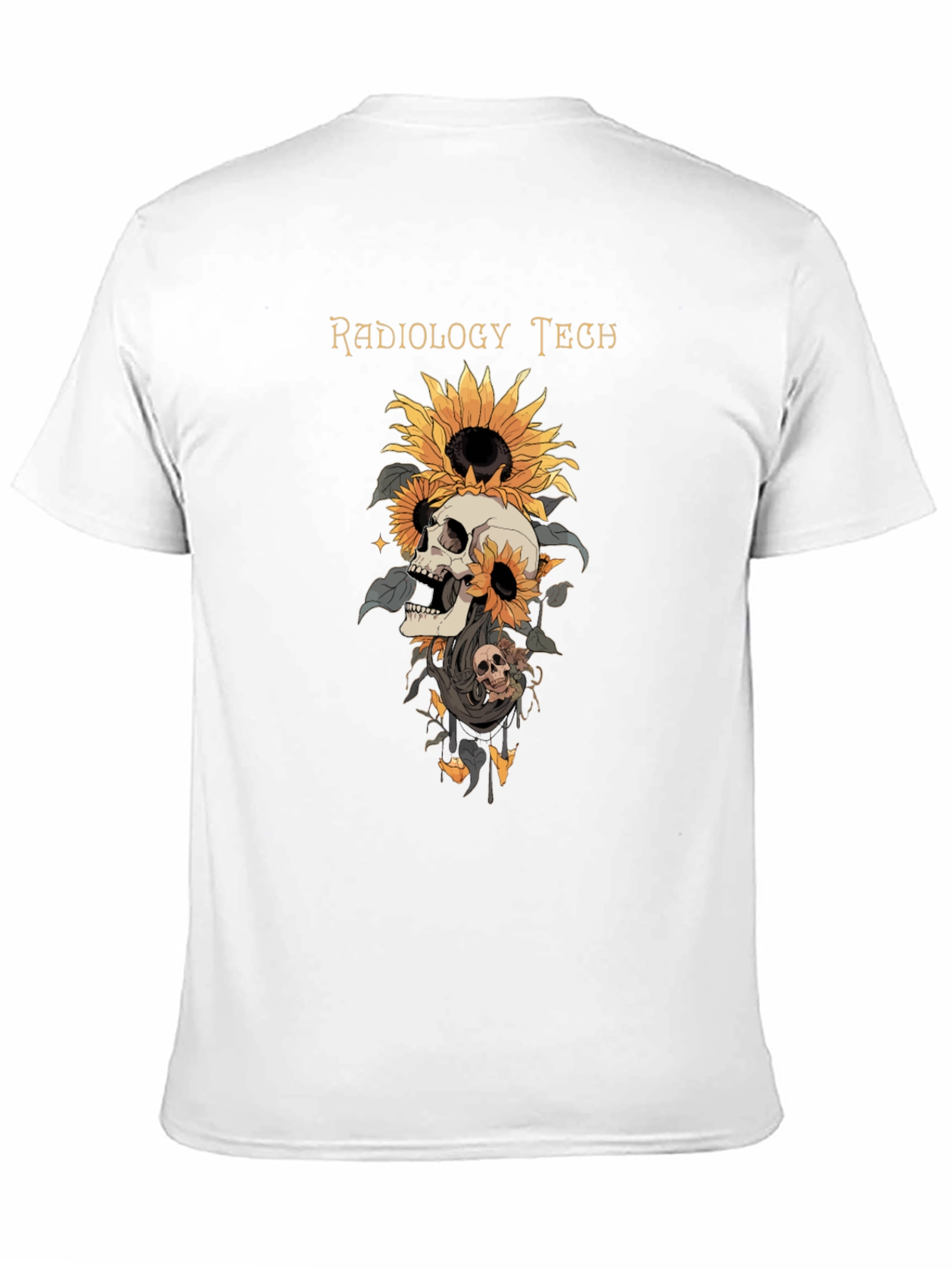 Black Radiology Tech Skull Sunflower Graphic Tee view 11