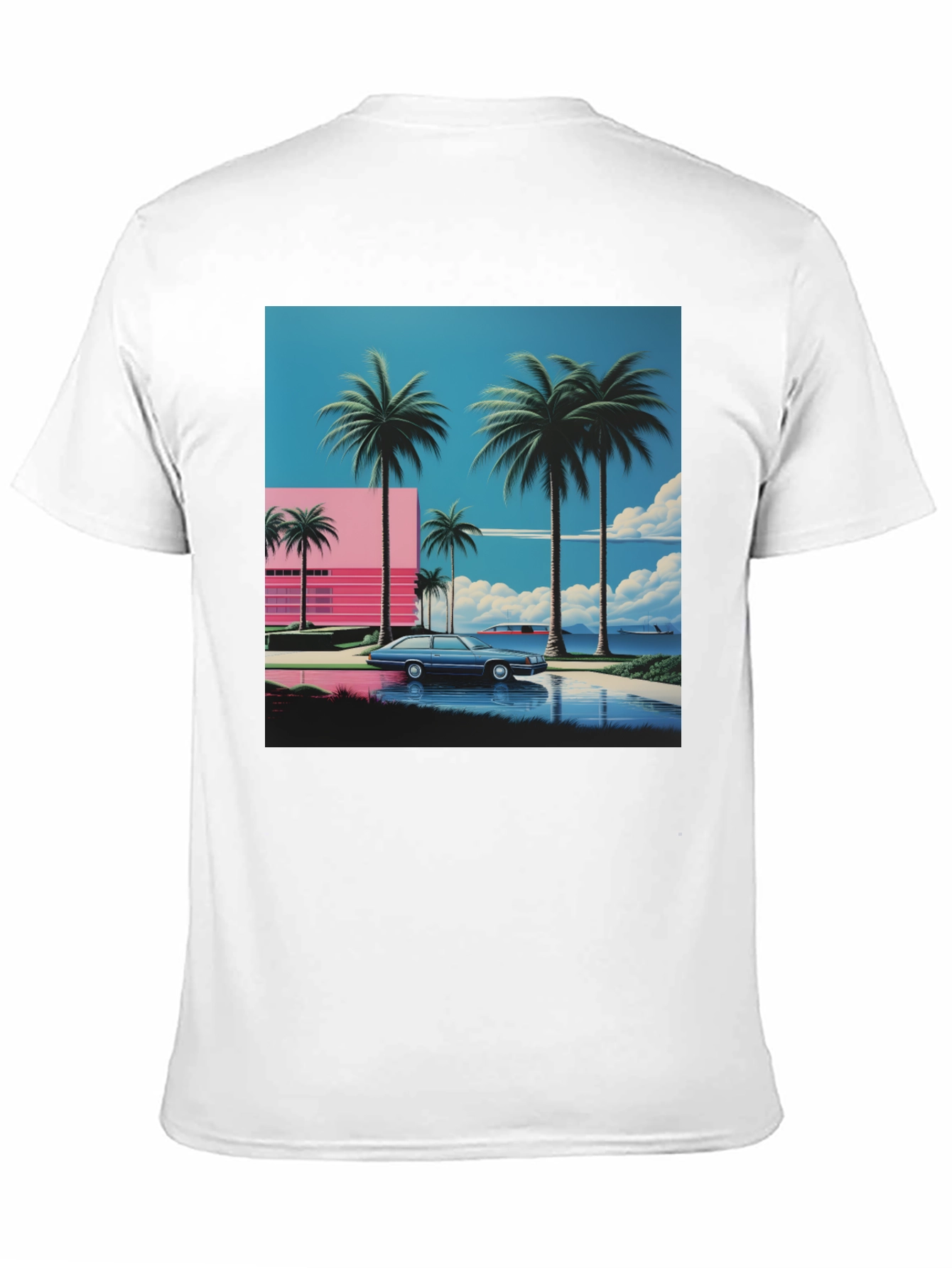 Black Miami Vice Style T-Shirt, Retro Car & Palms view 11