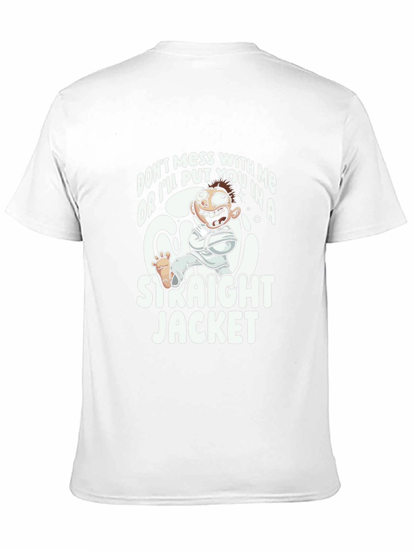 Black Funny Straight Jacket Cartoon Graphic T-Shirt view 11