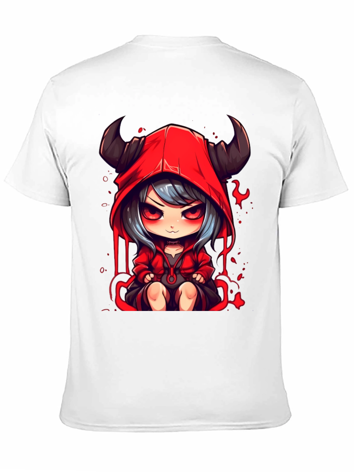 Black Anime Devil Girl Graphic Tee - Black Cotton T-Shirt view 11