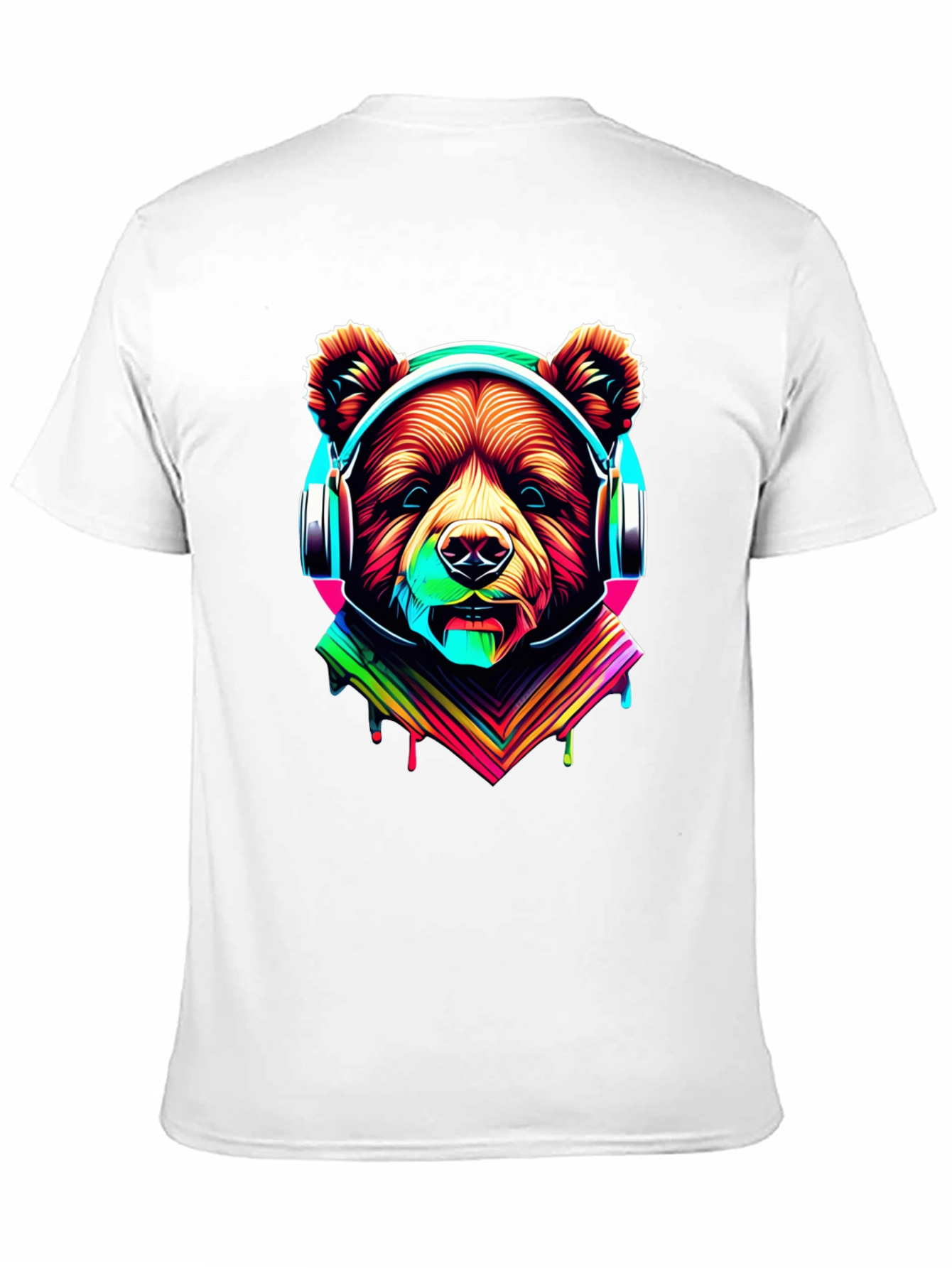 Black Neon Bear Headphones Graphic Tee view 11