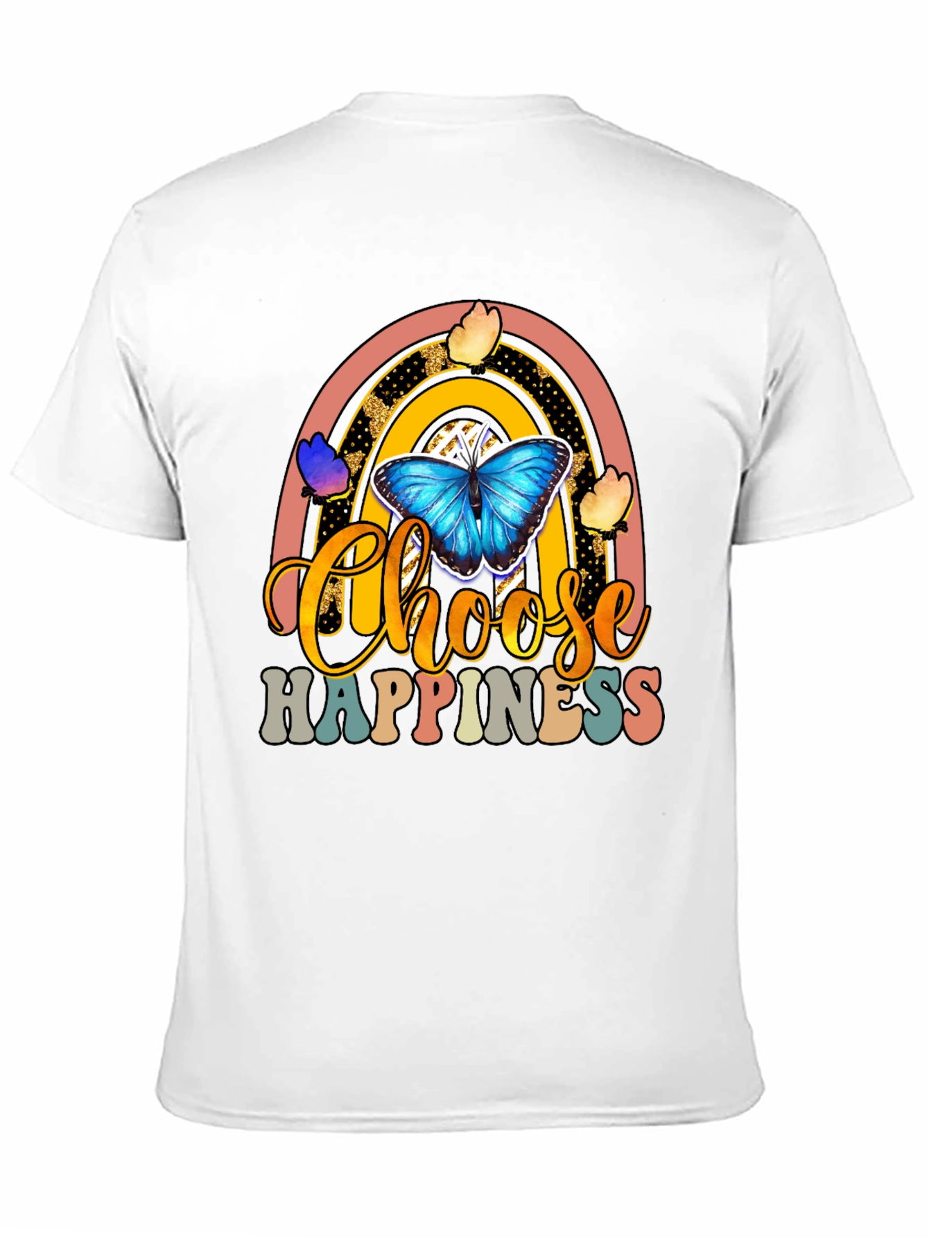 Black Choose Happiness T-Shirt - Butterfly Rainbow Design view 11