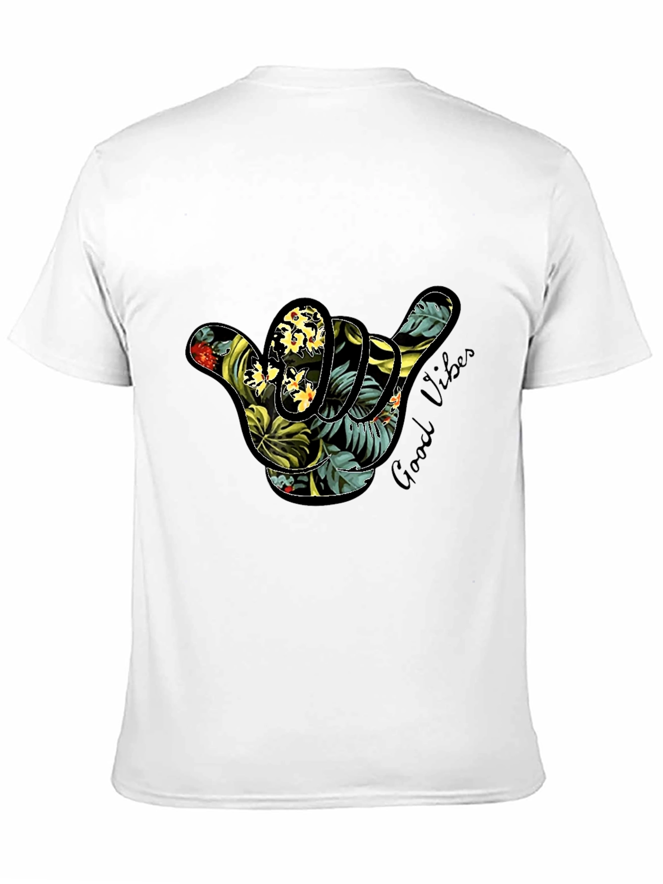 Black Tropical Shaka Hand Good Vibes T-Shirt view 11