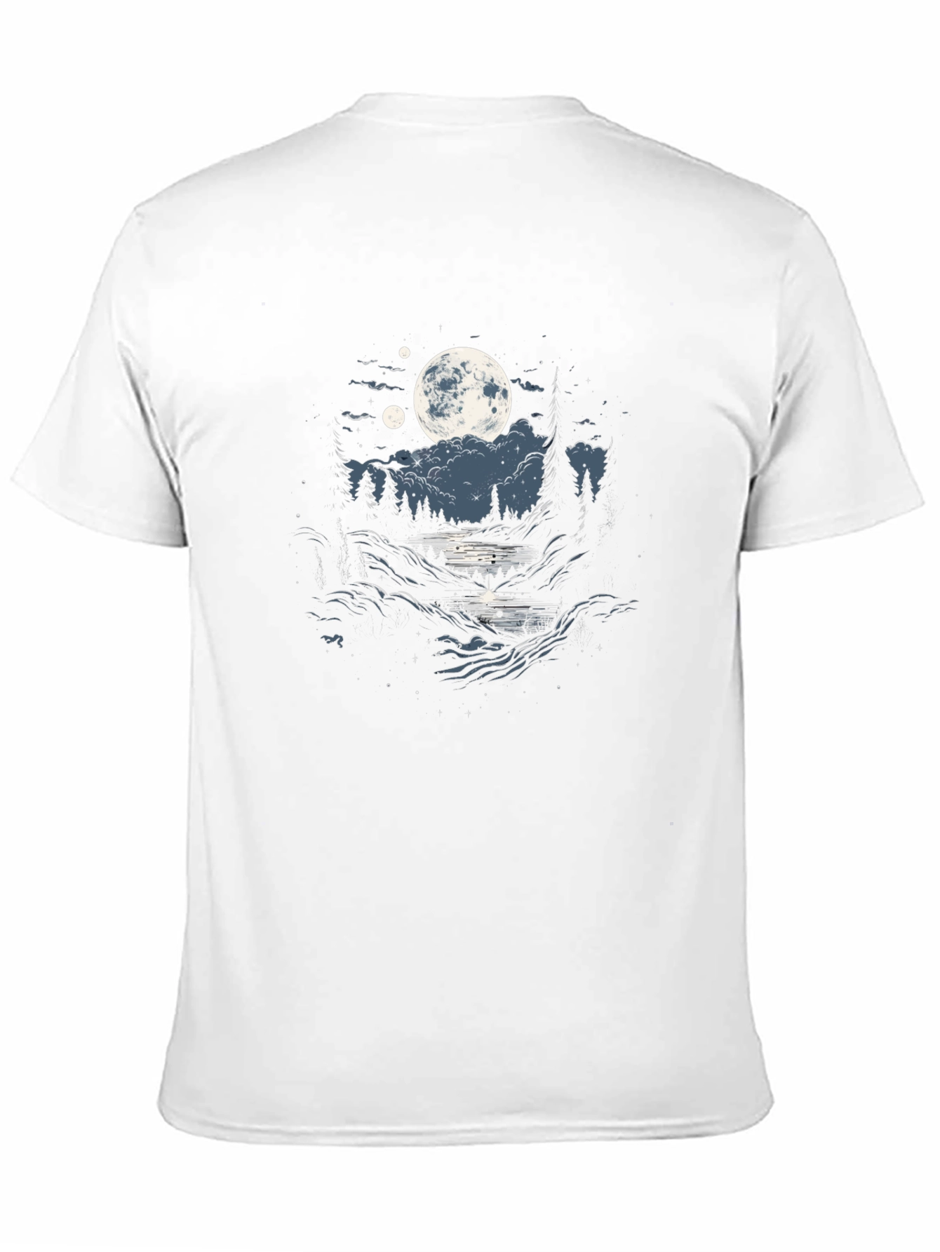Black Moonlit River Graphic Tee - Nature Inspired T-Shirt view 11