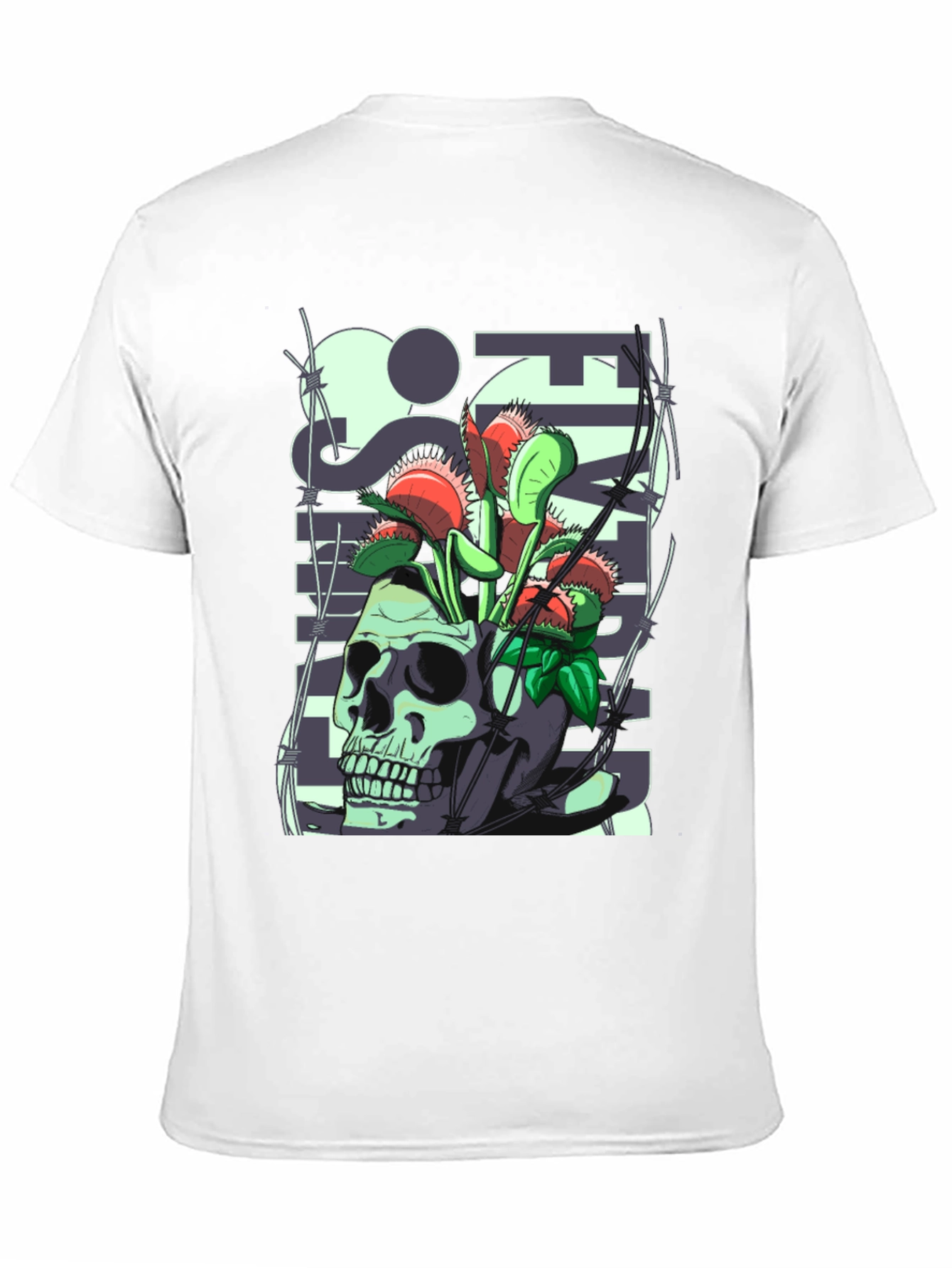 Black Skull & Venus Flytrap Graphic Tee - Unique Design view 11