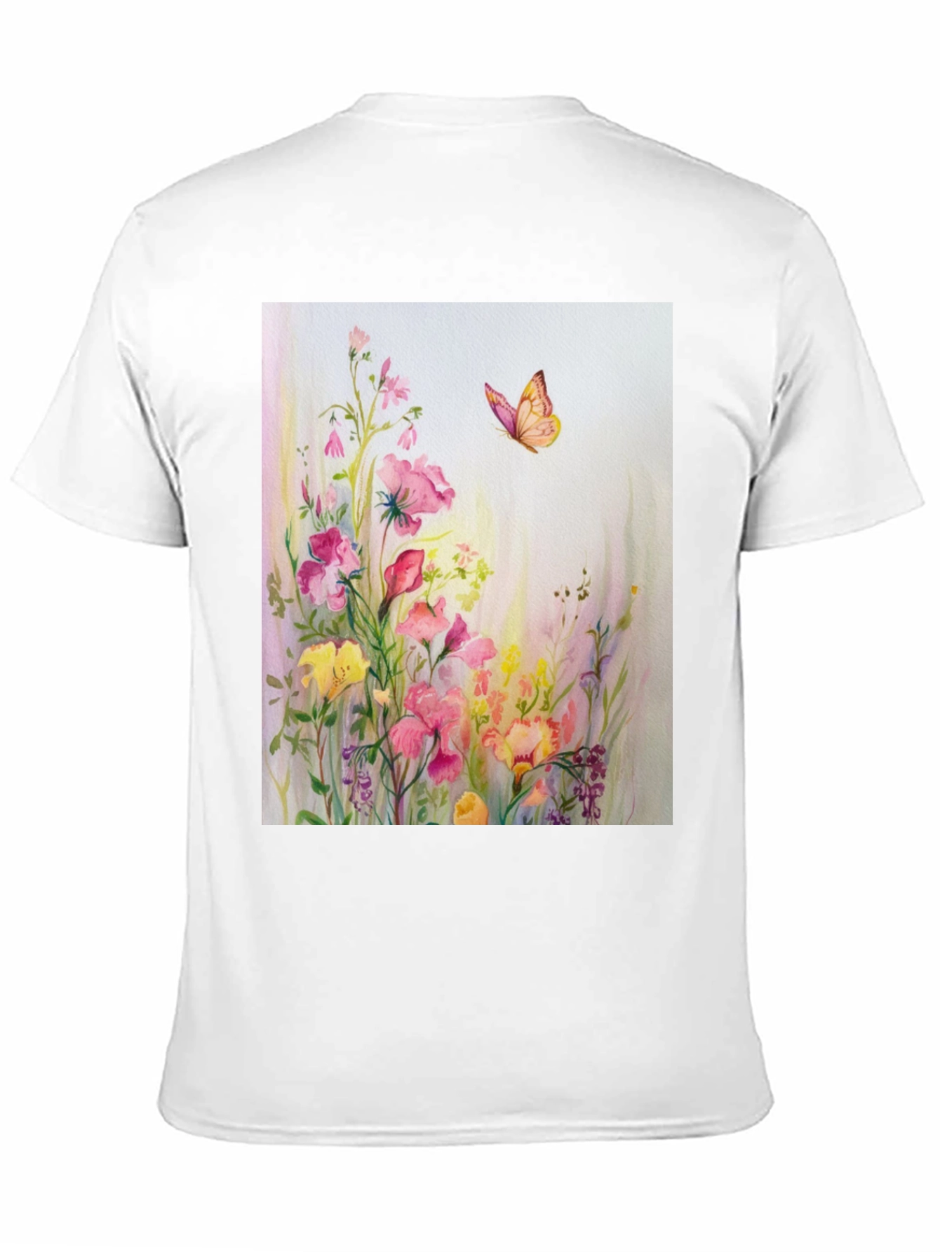 Black Floral Butterfly Print Black T-Shirt view 11