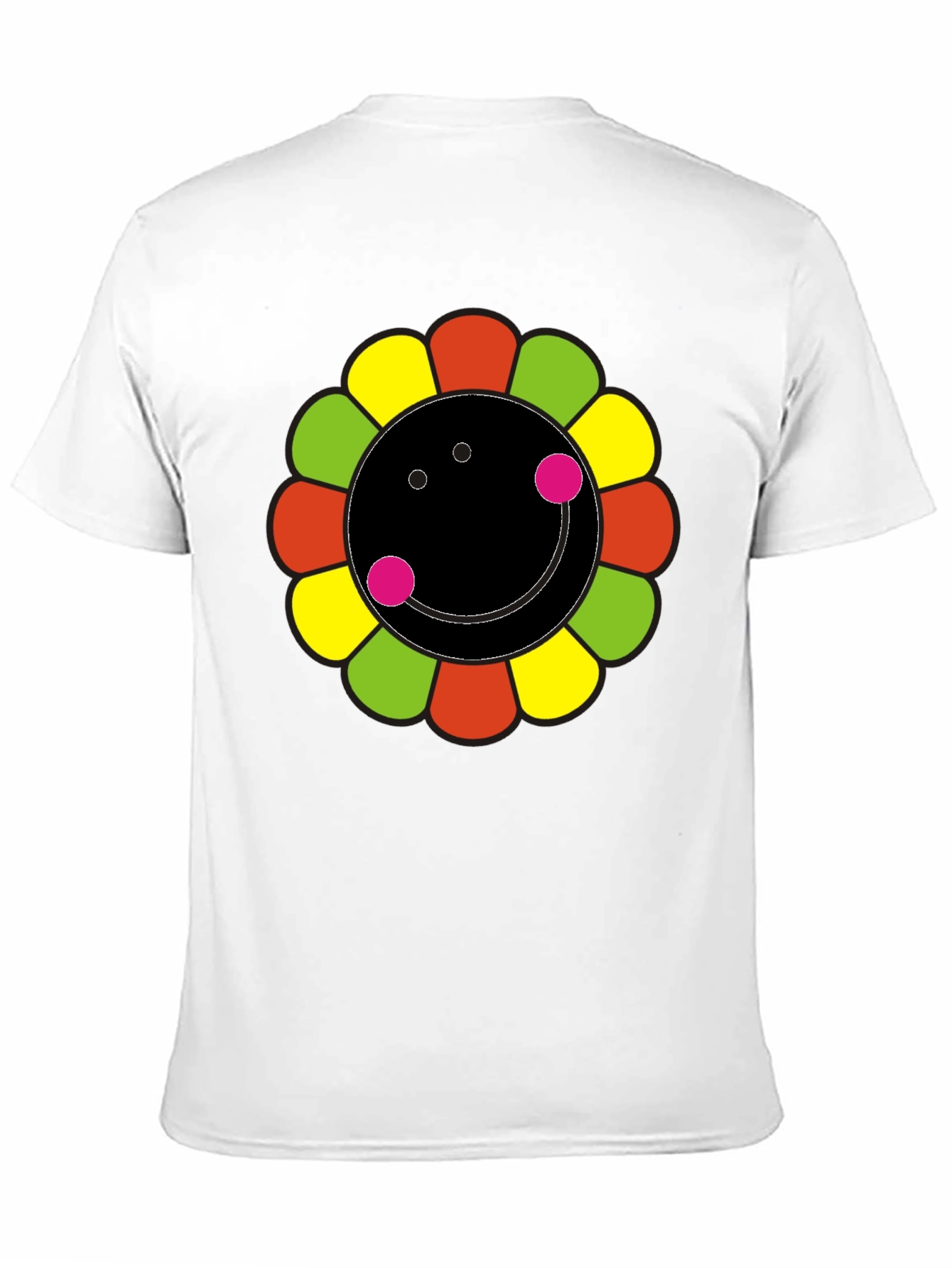 Black Funky Flower Smiley Black T-Shirt view 11