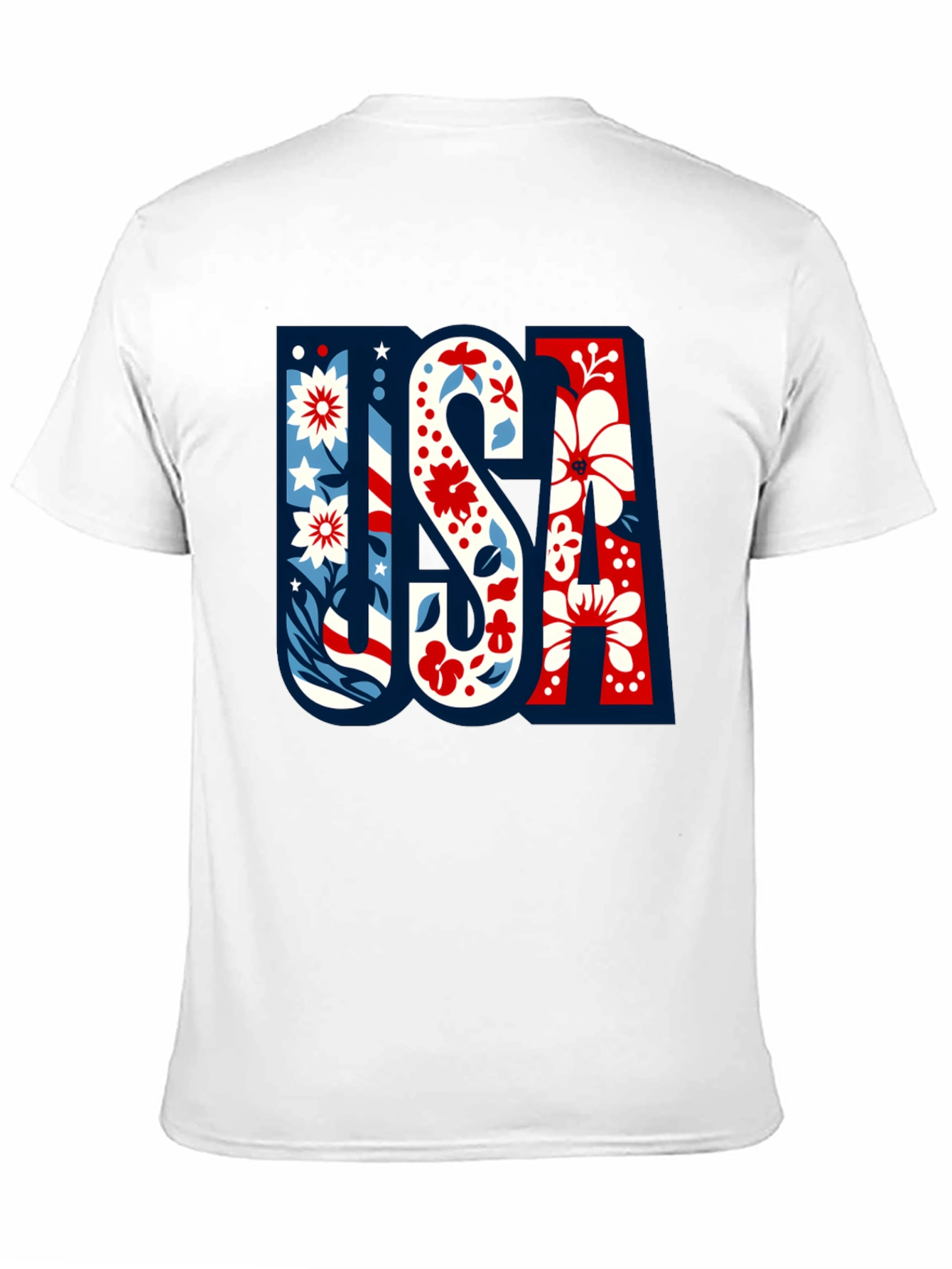 USA Floral Print Men's Black T-Shirt - 11