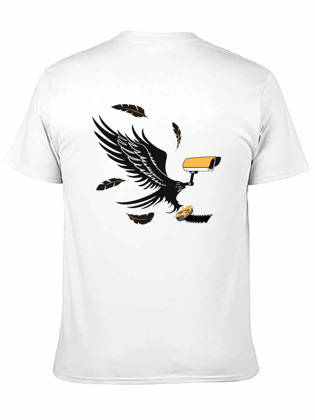 Black Surveillance T-Shirt: Eagle, Camera, & Car Graphic Tee view 11