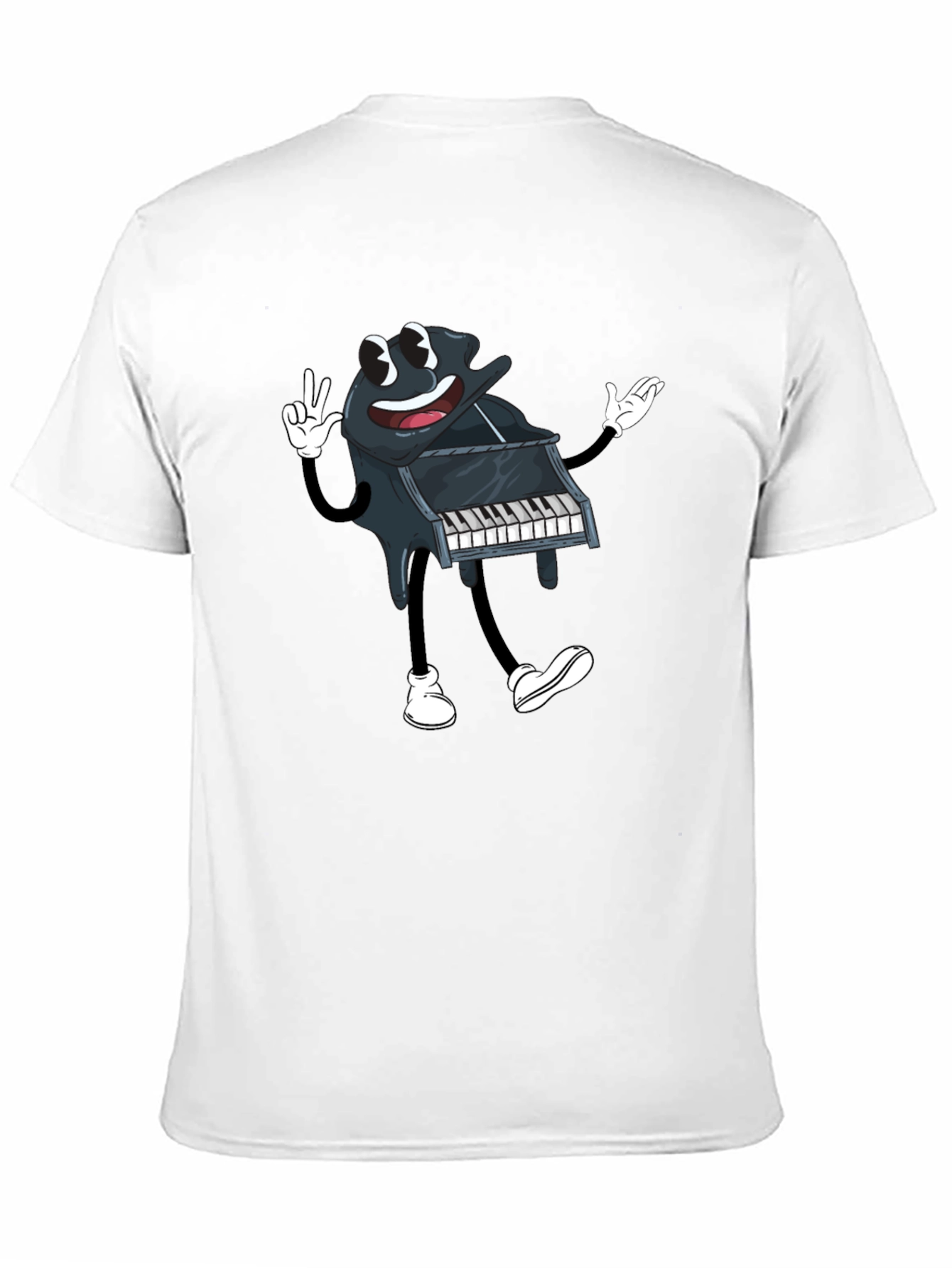 Black Cartoon Piano Graphic Tee - Black Cotton T-Shirt view 11
