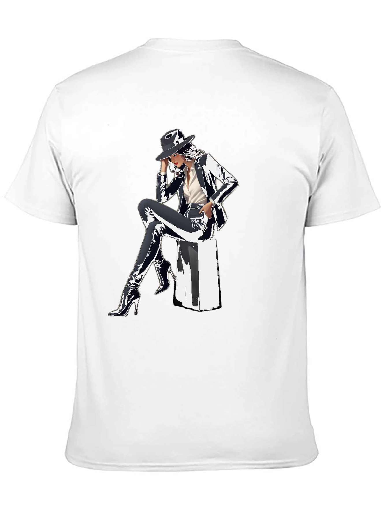 Black Sleek Graphic Tee - Woman in Shiny Suit view 11