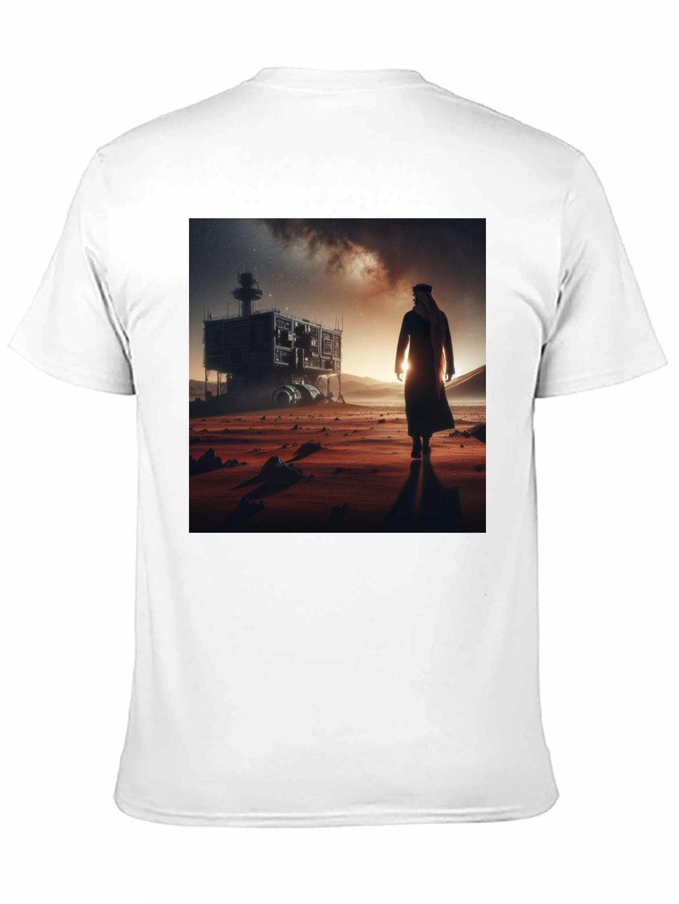 Black Futuristic Desert Traveler Graphic Tee view 11