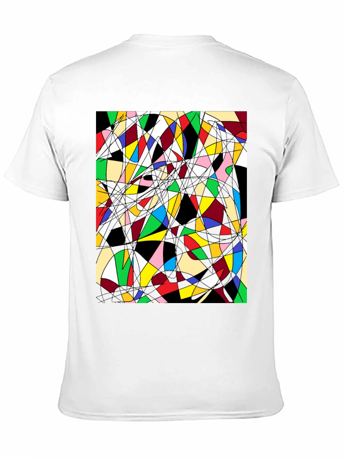 Black Abstract Geometric T-Shirt: Colorful Stained Glass Design view 11