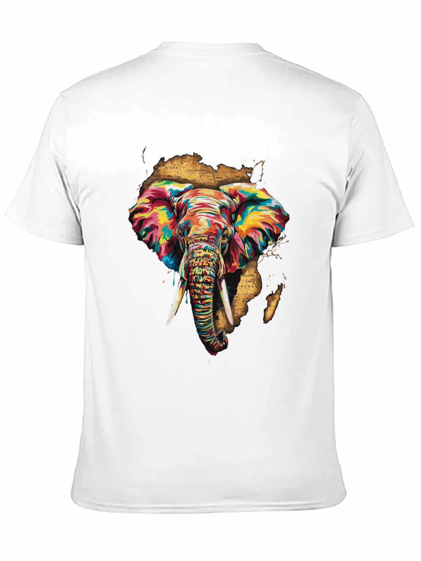 Black Vibrant Elephant Print Men's Black T-Shirt view 11