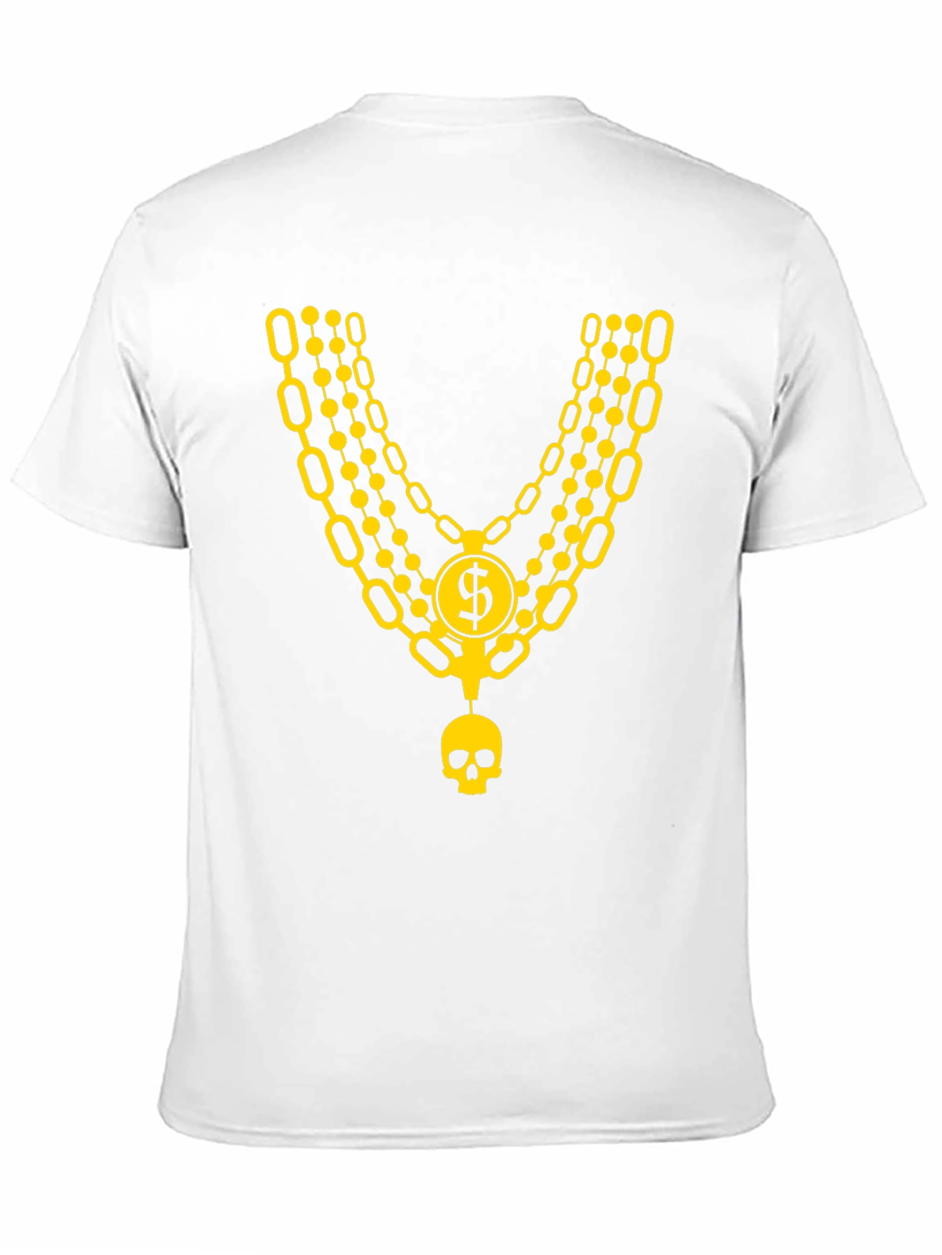 Black Men's Black T-Shirt with Gold Chain and Skull Design view 11