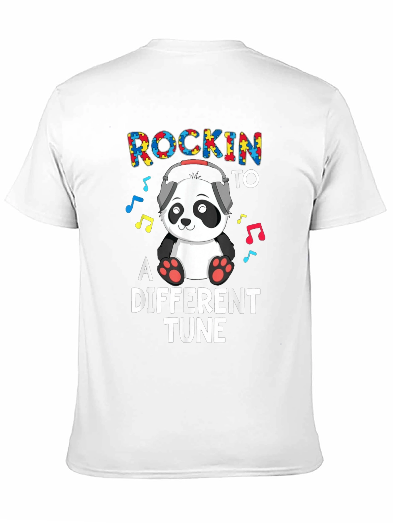 Black Rockin' to a Different Tune Autism Panda T-Shirt view 11