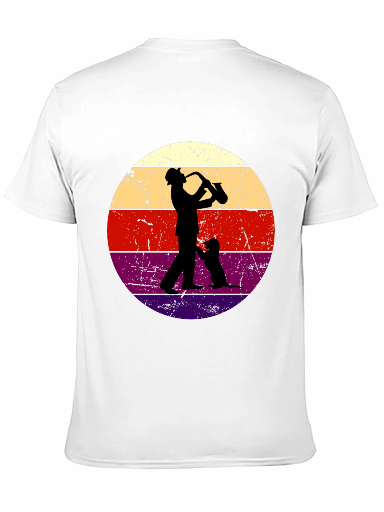 Black Saxophone Player & Dog Retro Graphic Tee view 11