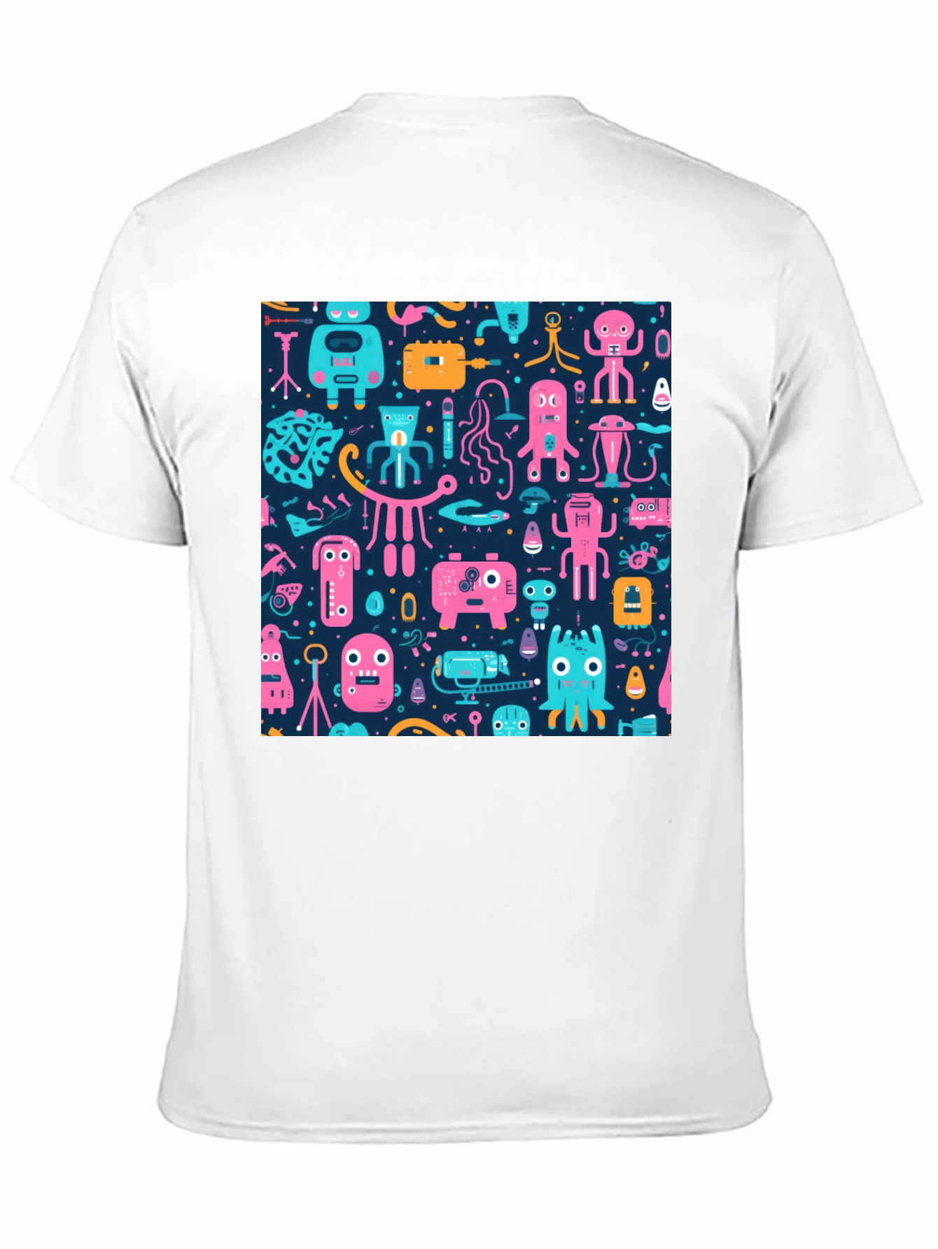 Black Funky Retro Robot Pattern T-Shirt view 11