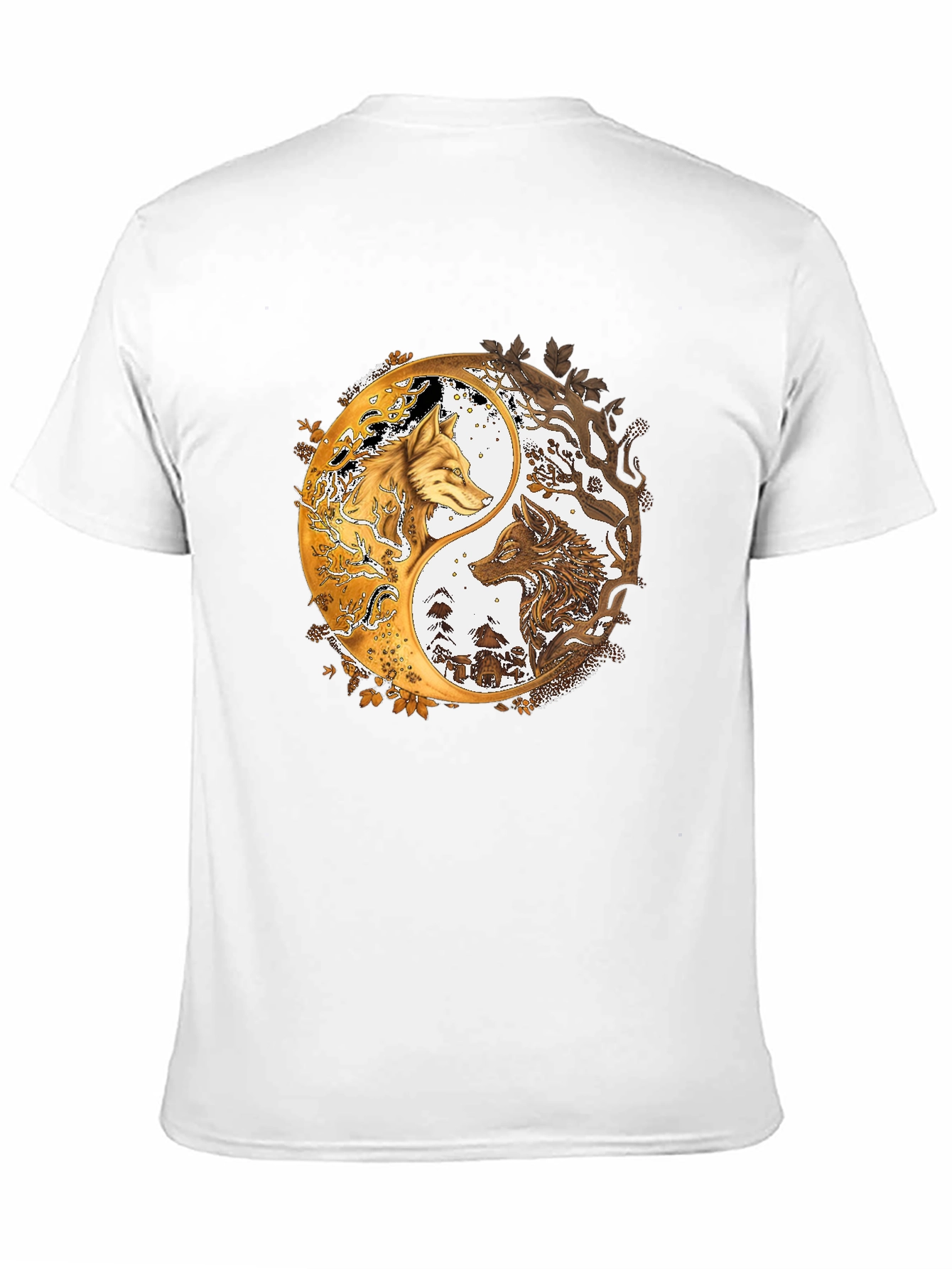 Black Yin Yang Wolves Graphic Black Tee view 11