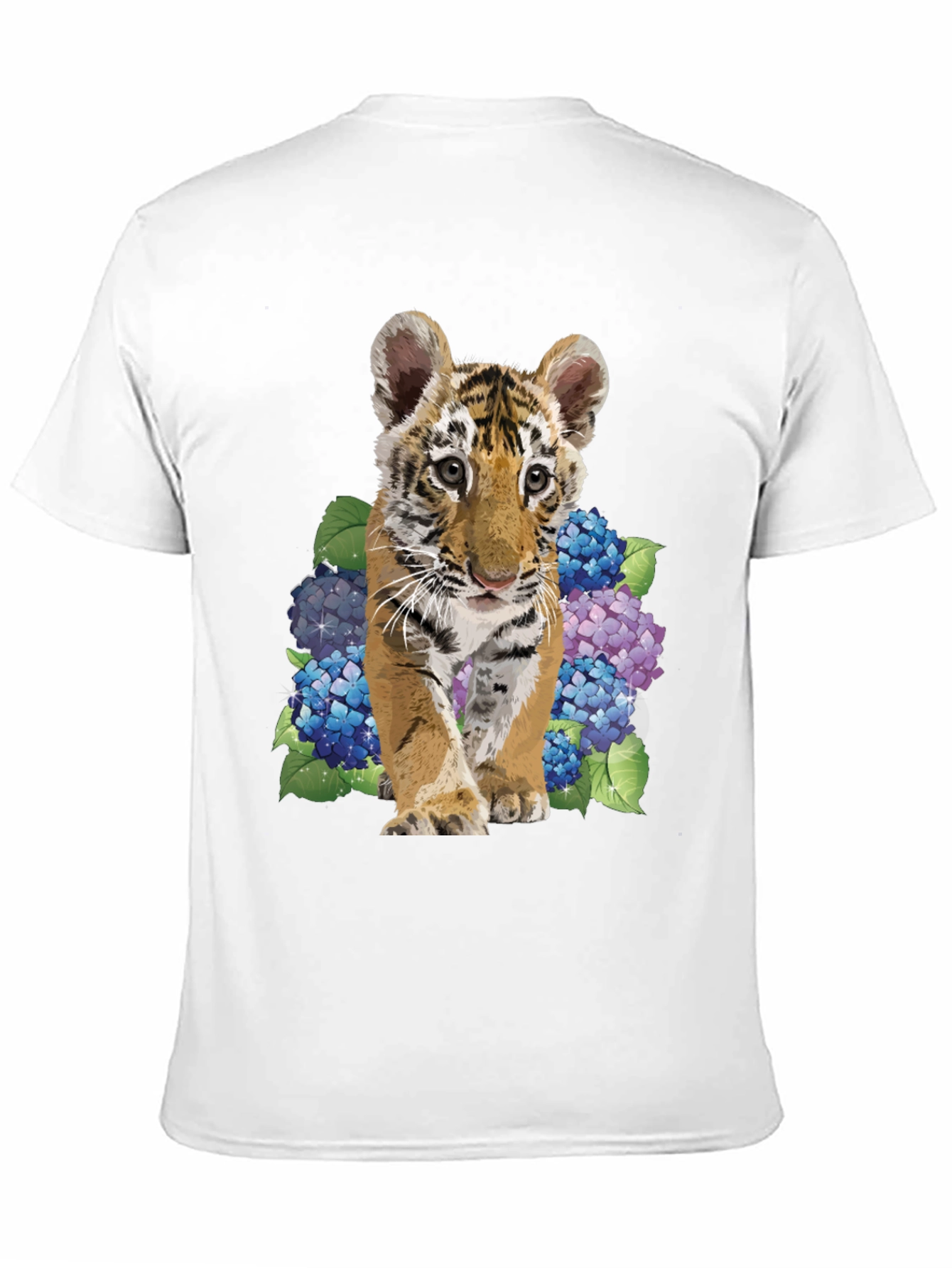 Black Tiger Cub & Hydrangea Graphic Tee - Soft Black Cotton Blend view 11