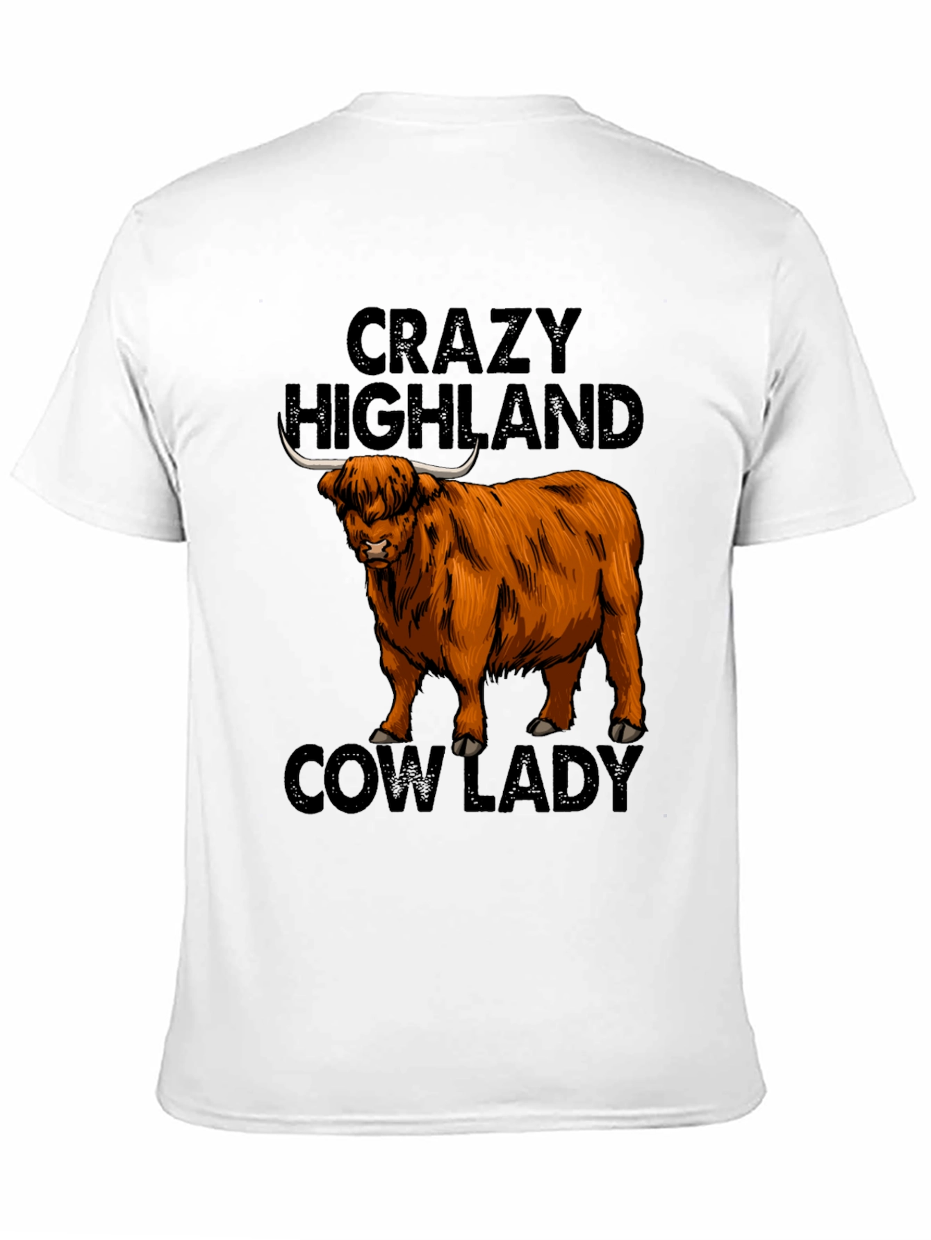 Black Crazy Highland Cow Lady T-Shirt view 11