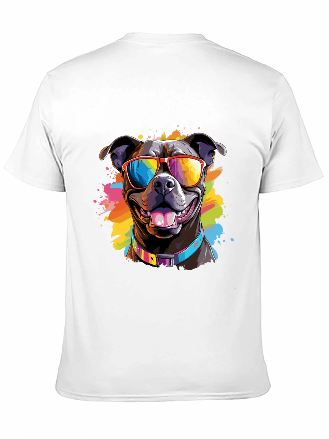 Black Cool Dog T-Shirt - Colorful Pitbull Sunglasses Tee view 11